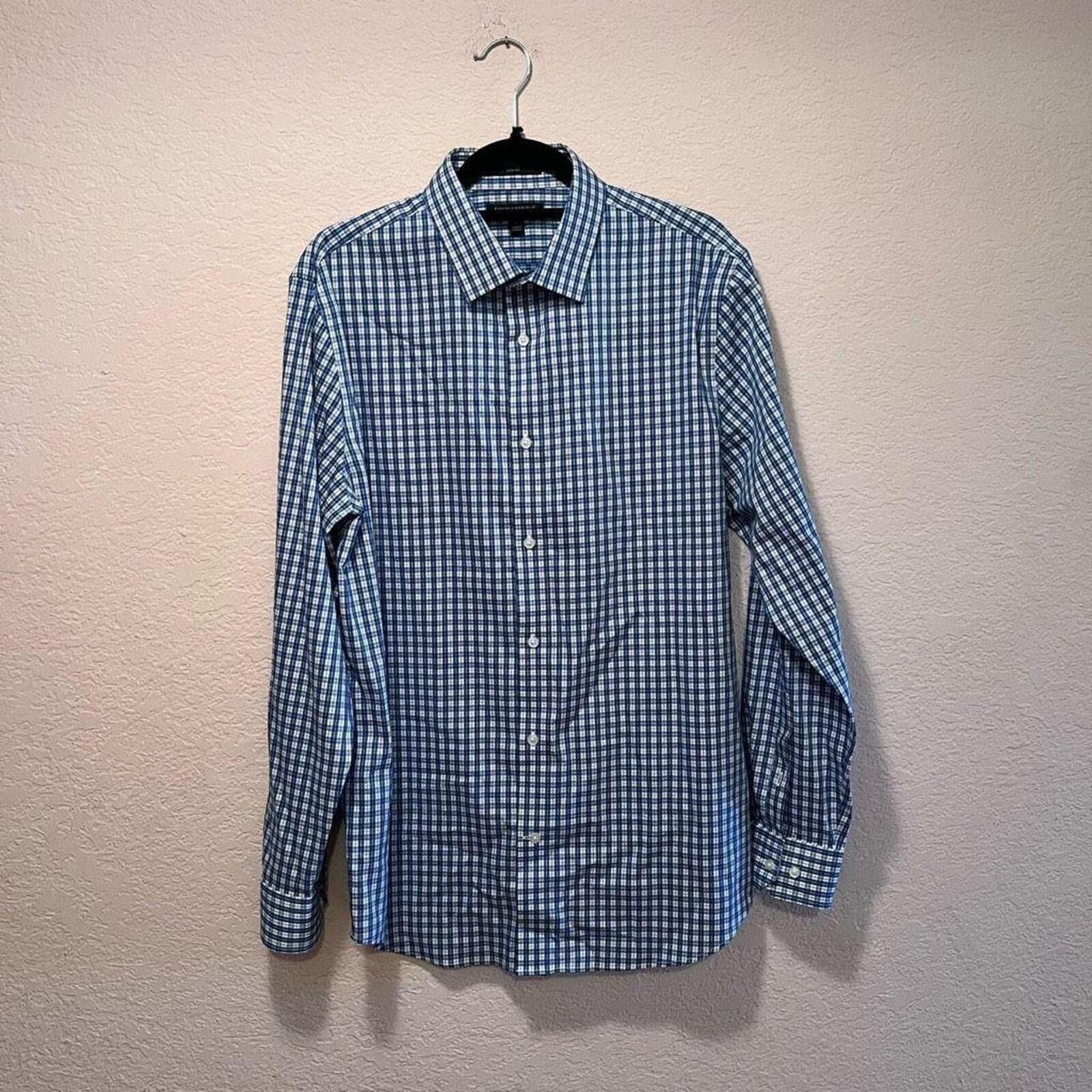 Banana Republic Banana Republic Slim Fit Blue Checkered Dress Shirt Size 38R - 2 Thumbnail