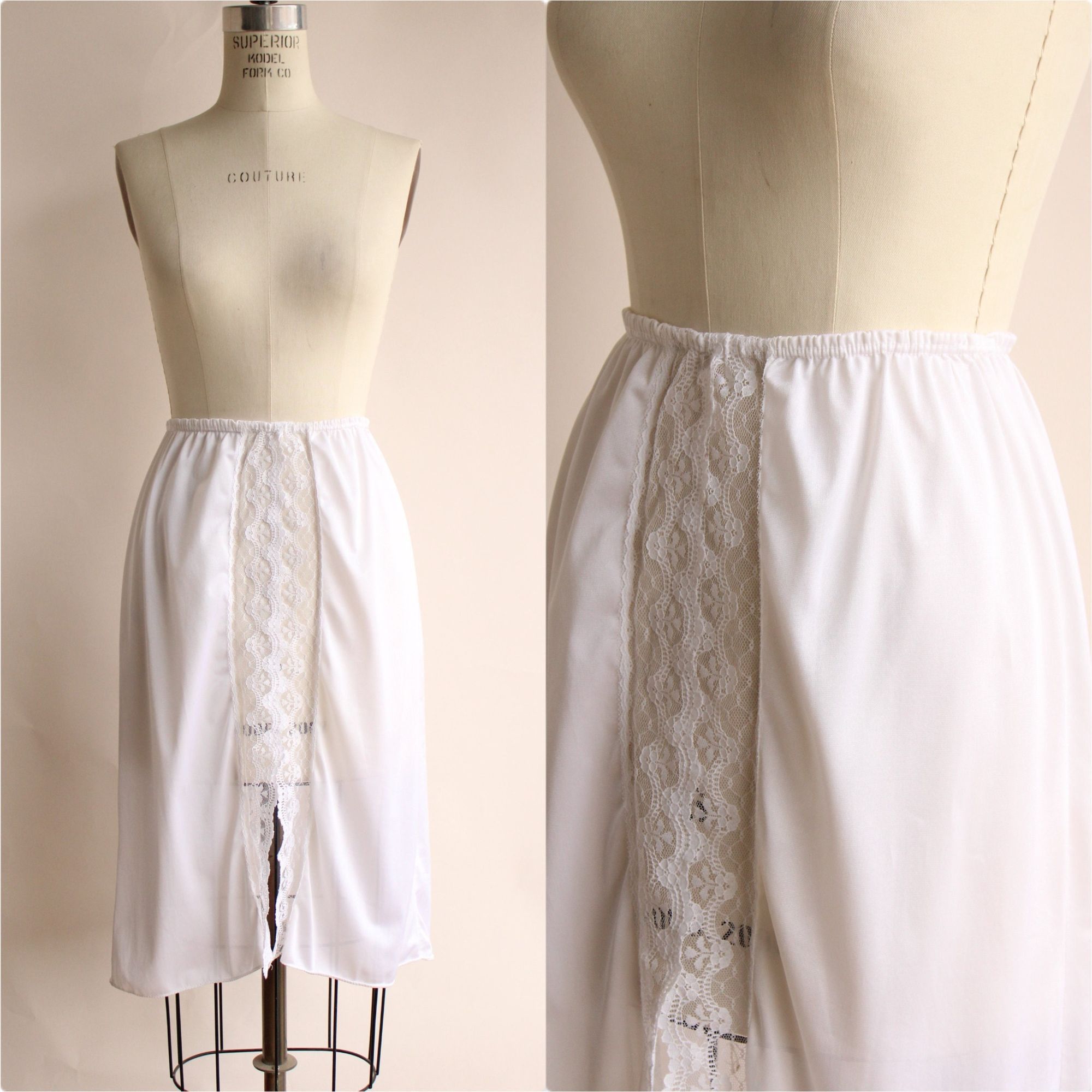 Pierre Cardin Vintage 1980s Half Slip, Pierre Cardin White Nylon With Lace Size ONE SIZE - 1 Thumbnail