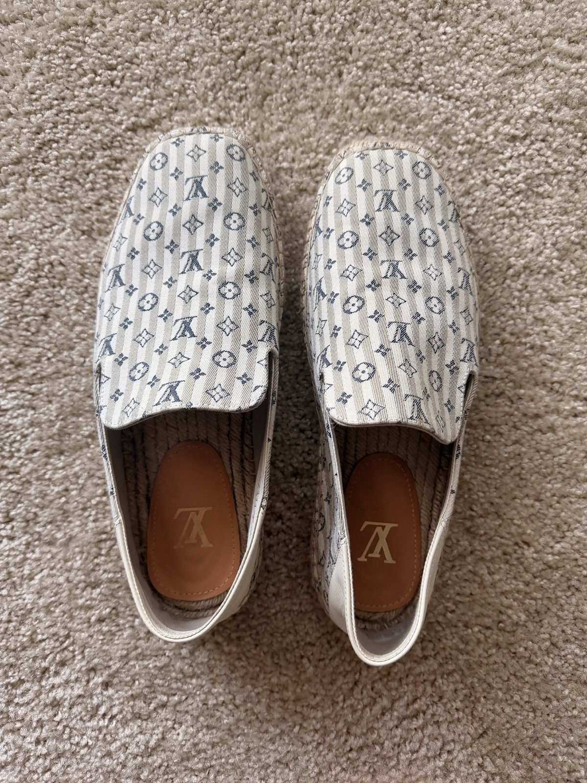 Louis Vuitton White & Beige Bidart Striped Monogram Espadrilles Size US 9.5 / EU 42-43 - 1 Thumbnail