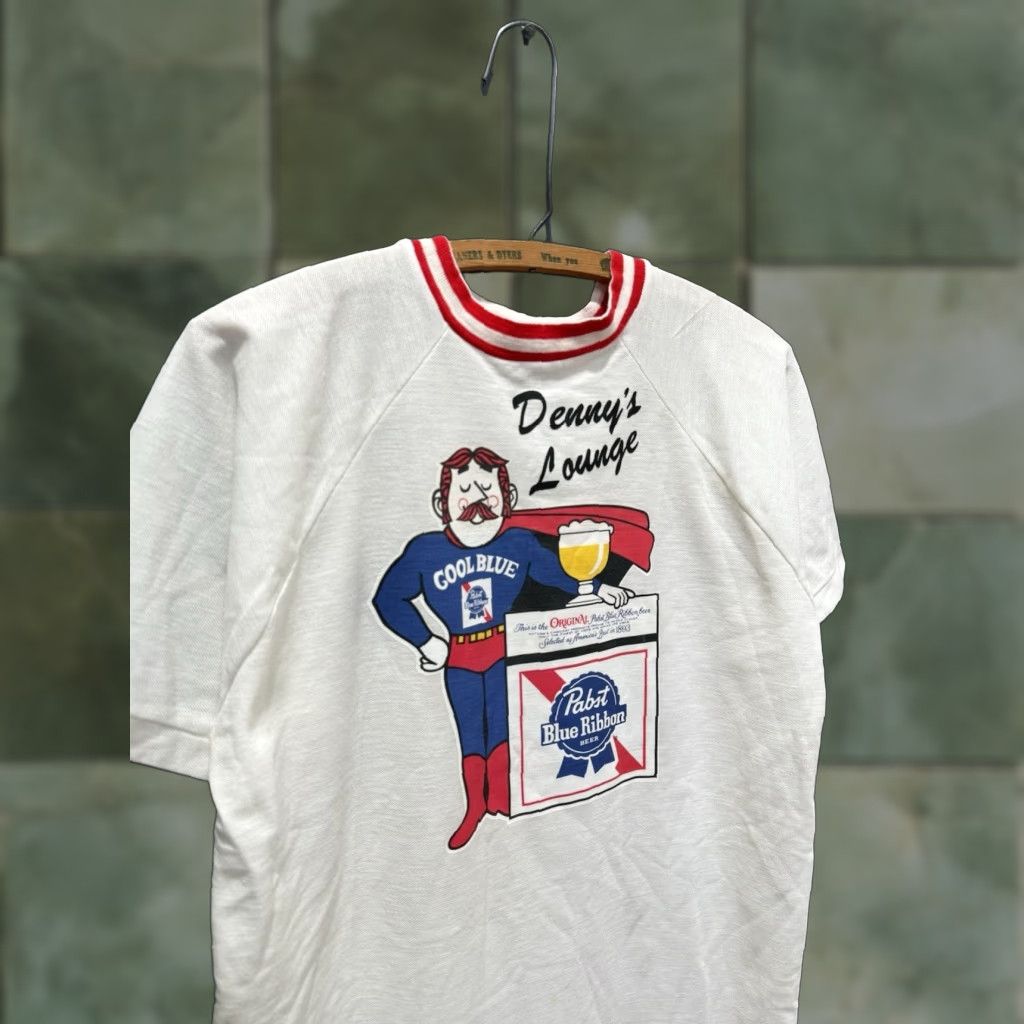 Velva Sheen VINTAGE Pabst Cool Blue Man White Cotton Tee Shirt L Velva Sheen 70s Mens Shirt White 70s Size US L / EU 52-54 / 3 - 1 Thumbnail