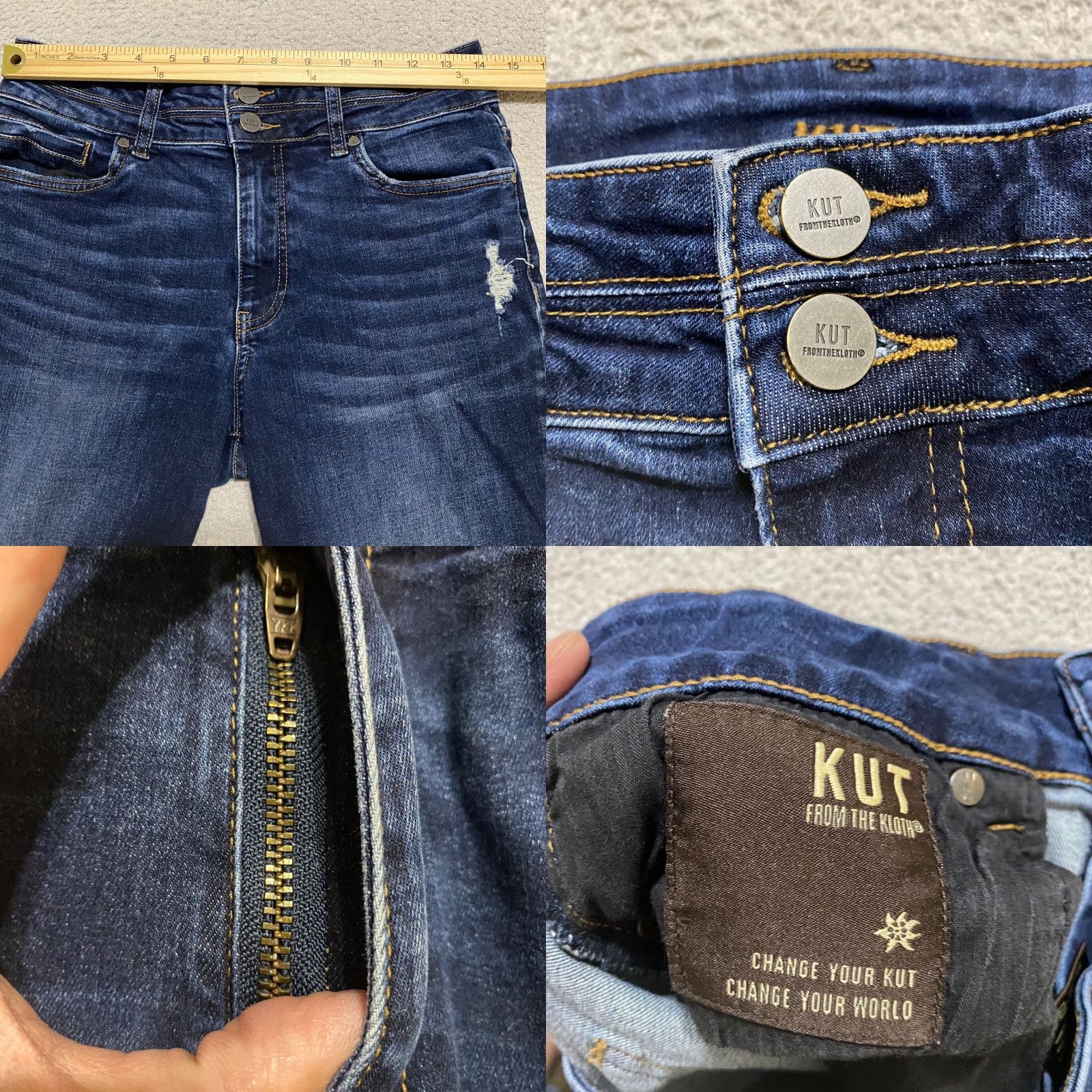 Vintage KUT from the Kloth Womens Jeans Blue Dark Wash High Rise Boyfriend Distressed 6 Regular Denim Stretch Style Size 28" / US 6 / IT 42 - 8 Thumbnail