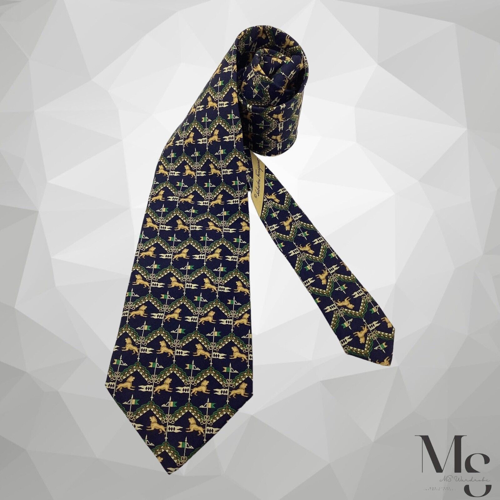 Salvatore Ferragamo Salvatore Ferragamo Blue Royal Pattern Luxury Silk Tie Italy Size ONE SIZE - 1 Thumbnail