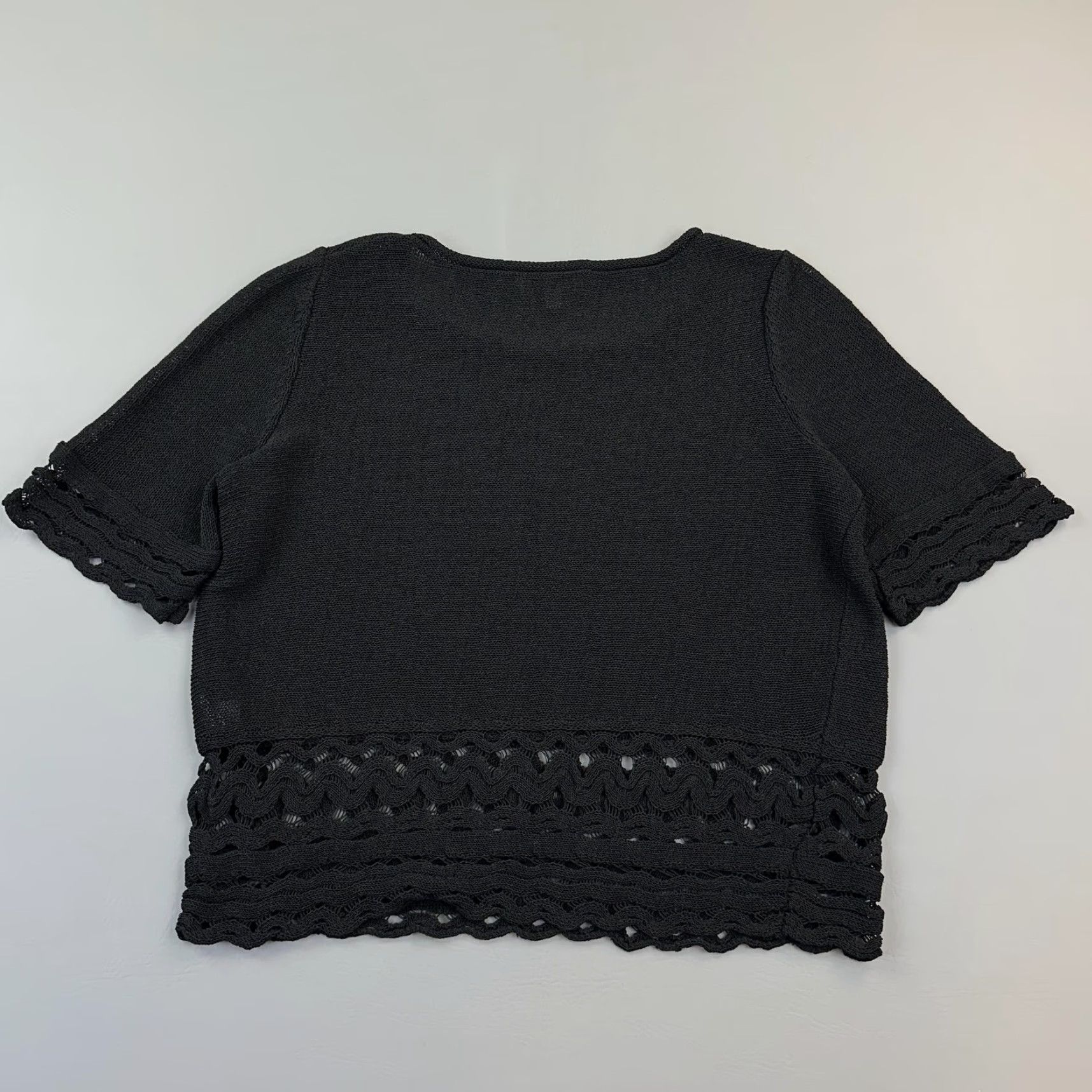 Vintage Etcetera Sweater Women XL Black Knit Short Sleeve Crew Neck Pullover Top Scalloped Hem Size XL / US 12-14 / IT 48-50 - 5 Thumbnail