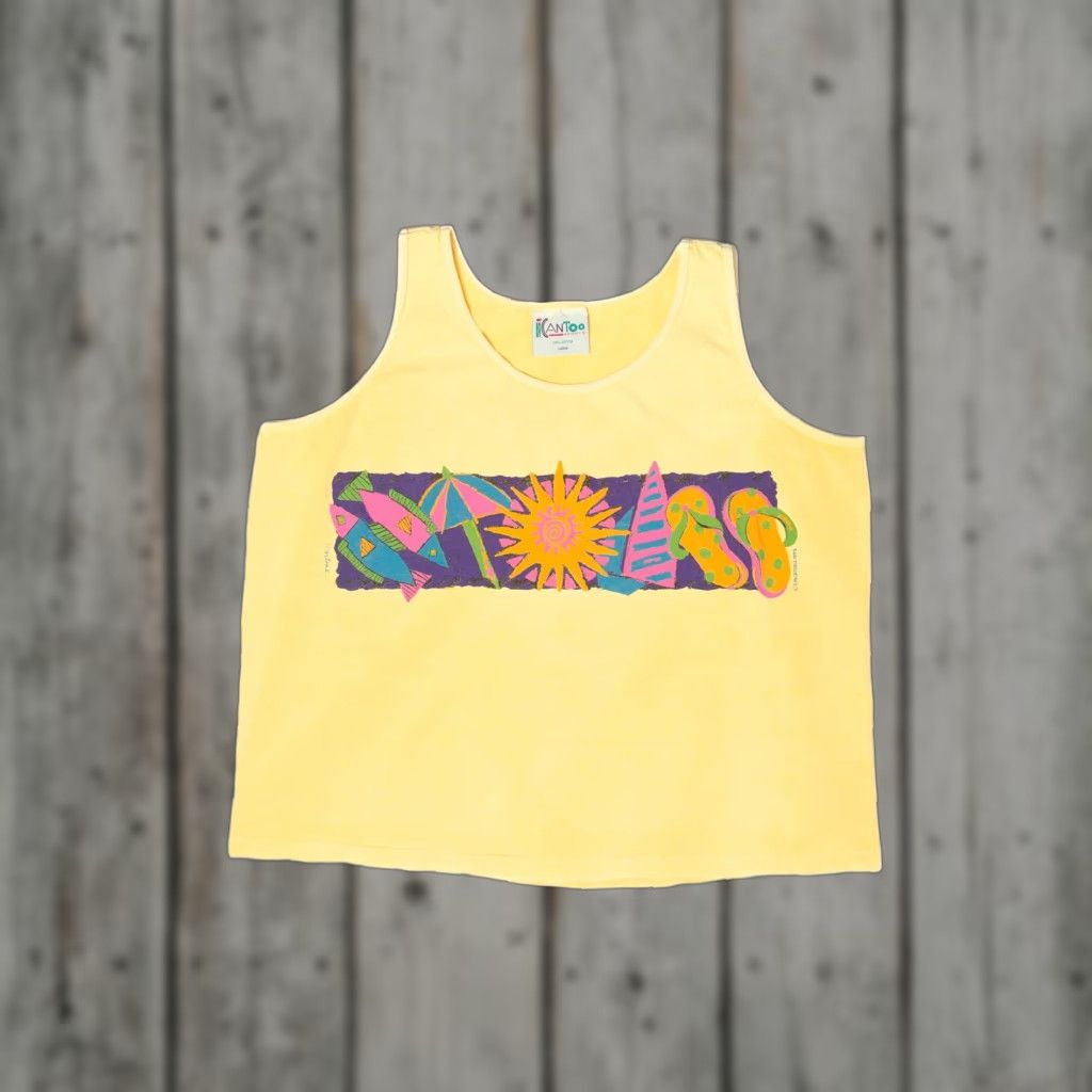 Vintage VINTAGE I Can Too Sleeveless T-Shirt Yellow Unisex Adults Large 1990s 1993 Size US L / EU 52-54 / 3 - 1 Thumbnail