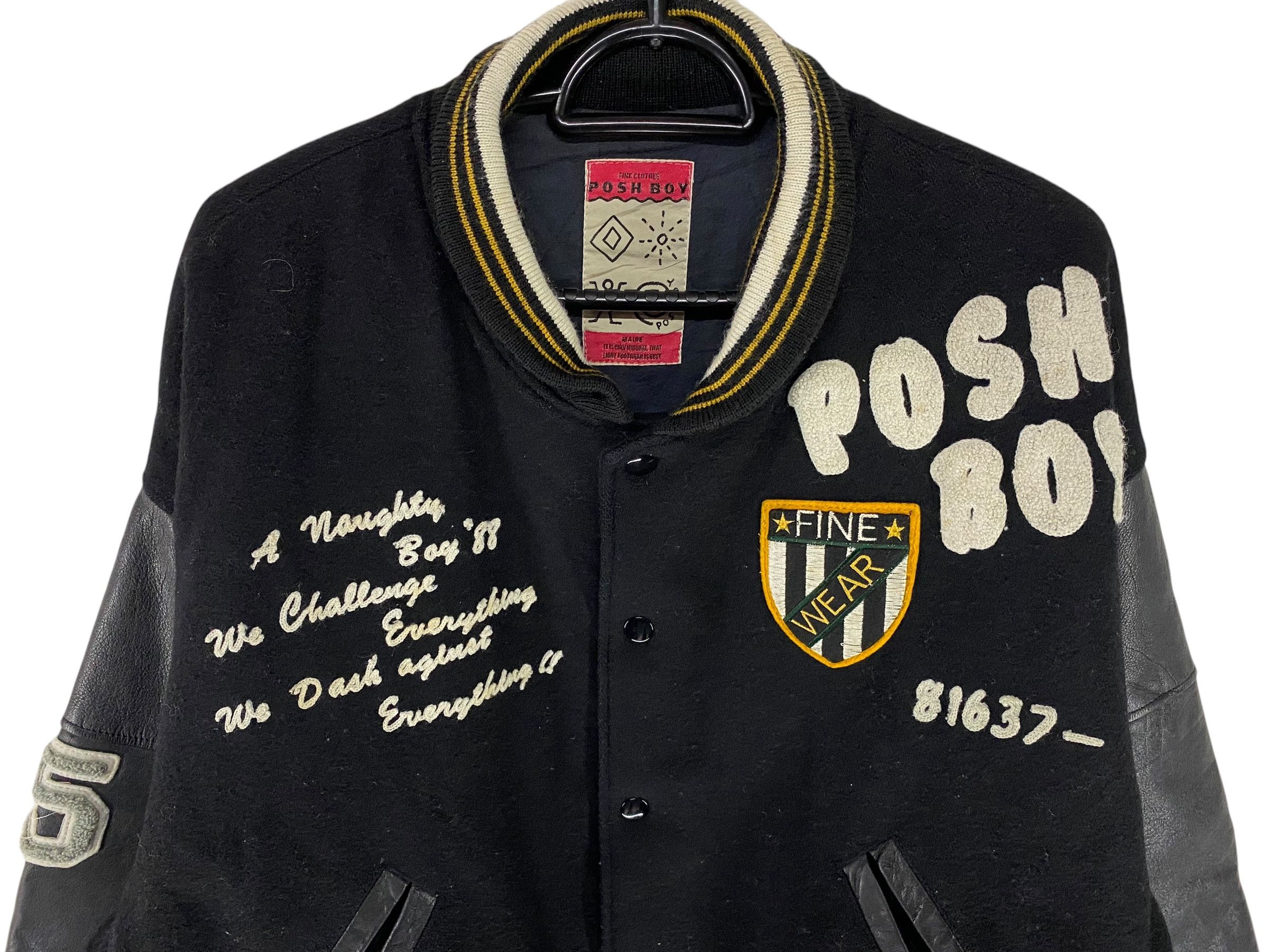 Japanese Brand 90s Posh Boy embroidered logo wool leather varsity jacket Size US L / EU 52-54 / 3 - 4 Thumbnail