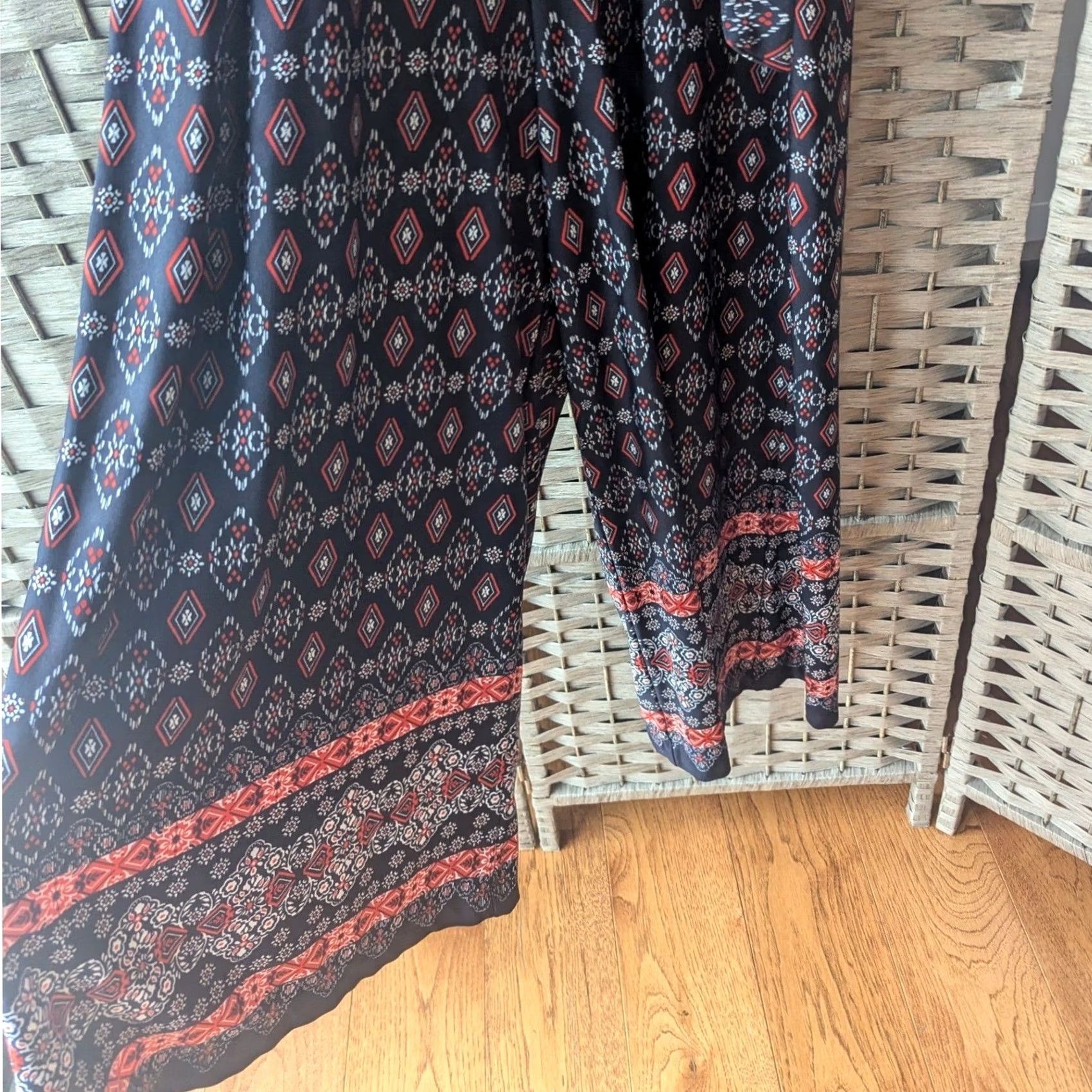 Nautica Navy Red Geometric Print Sleeveless Wide Leg Jumpsuit Womens L Nautical Preppy Size 36" / US 14 / IT 50 - 3 Thumbnail