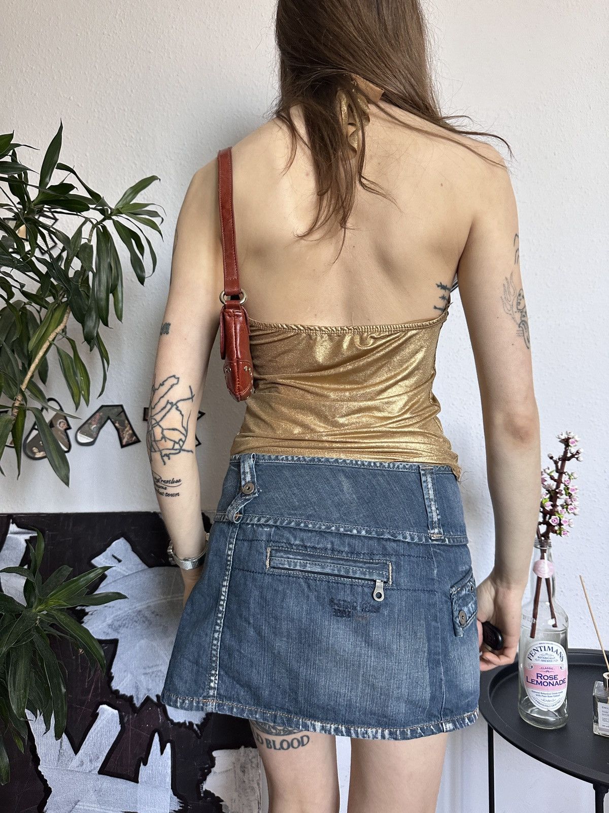 Seditionaries × Vintage Sexy Halter Glitter Gold Knit Y2K Archival Top Size M / US 6-8 / IT 42-44 - 5 Thumbnail