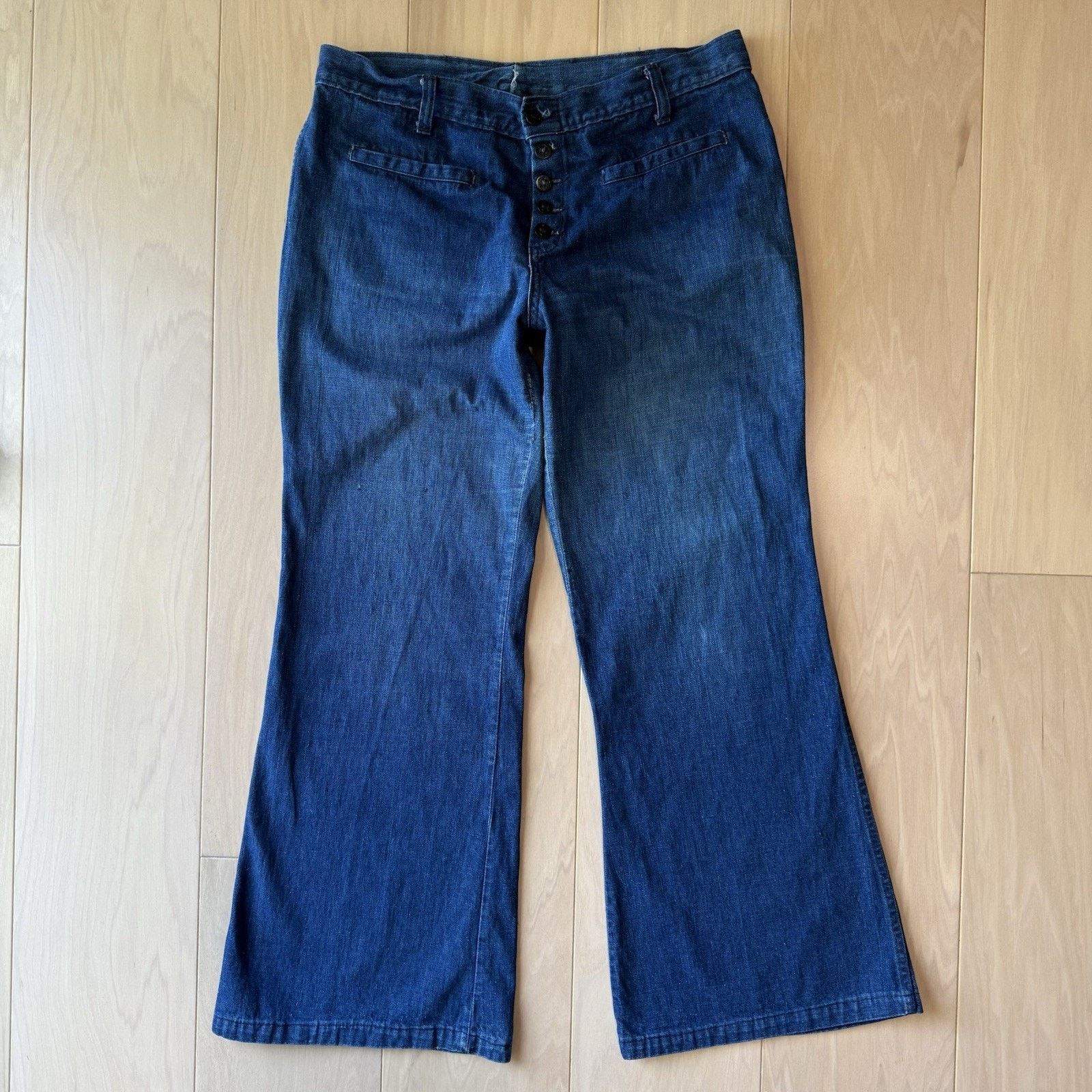Vintage Vintage Navy Flare Pants 31 Blue Dark 70s Military Seafarer Size 31" - 2 Thumbnail