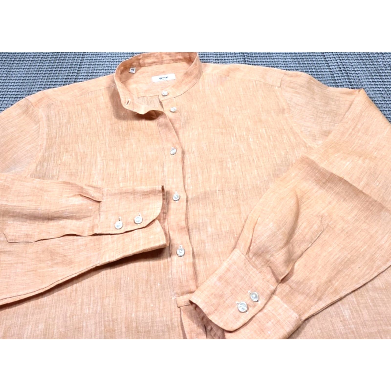 Vintage giangi napoli Top Women Button-Up Shirt Long Sleeve Linen Blouse Orange Band Collar 46 Italy Size L / US 10 / IT 46 - 4 Thumbnail