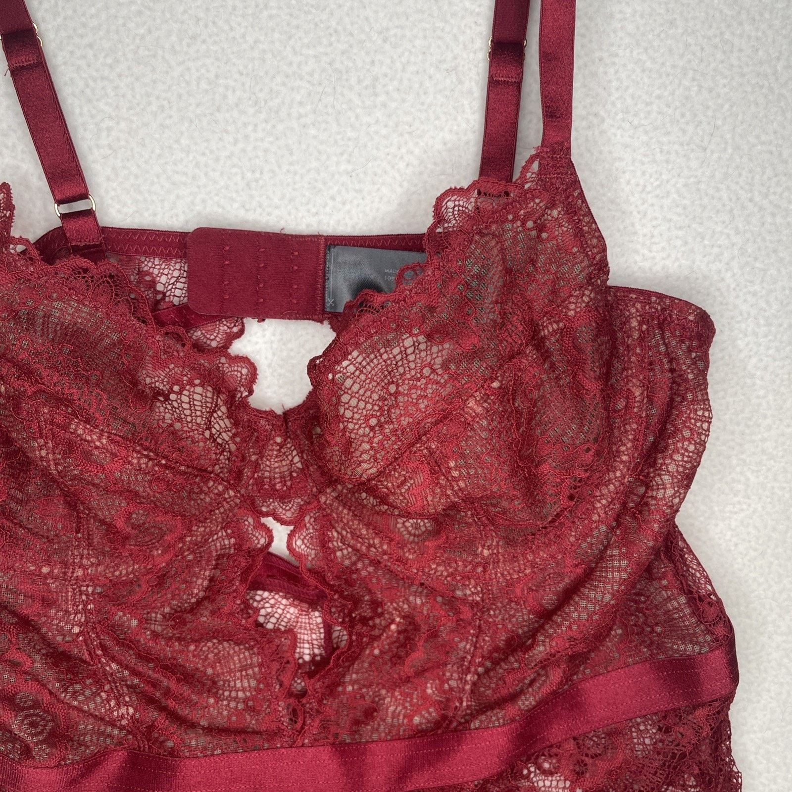 Asos ASOS Bodysuit Burgundy Satin Mesh Lace -US size 10-NWOT Size ONE SIZE - 3 Thumbnail
