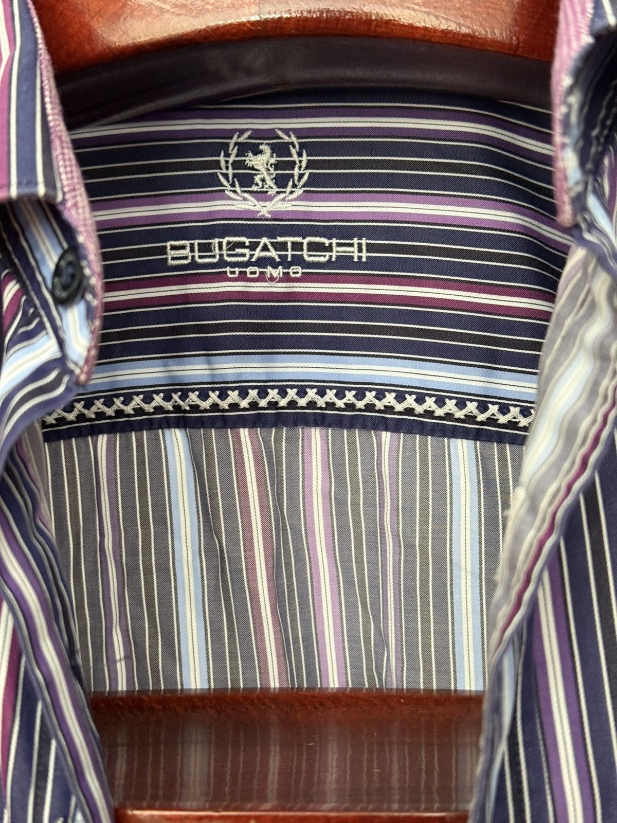 BUGATCHI Bugatchi Men's Striped Dress Shirt - Blue, White and Purple Size US L / EU 52-54 / 3 - 2 Thumbnail