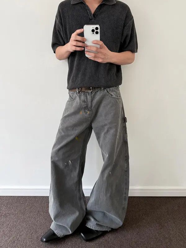 Vintage VIBE Paint Splatter Oversized Gray Carpenter Jeans Size US 32 / EU 48 - 2 Thumbnail