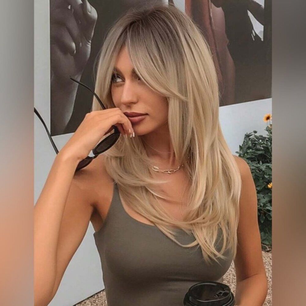 Other 20 In Layered Dark roots Blonde Side Bangs Wig Size ONE SIZE - 9 Thumbnail