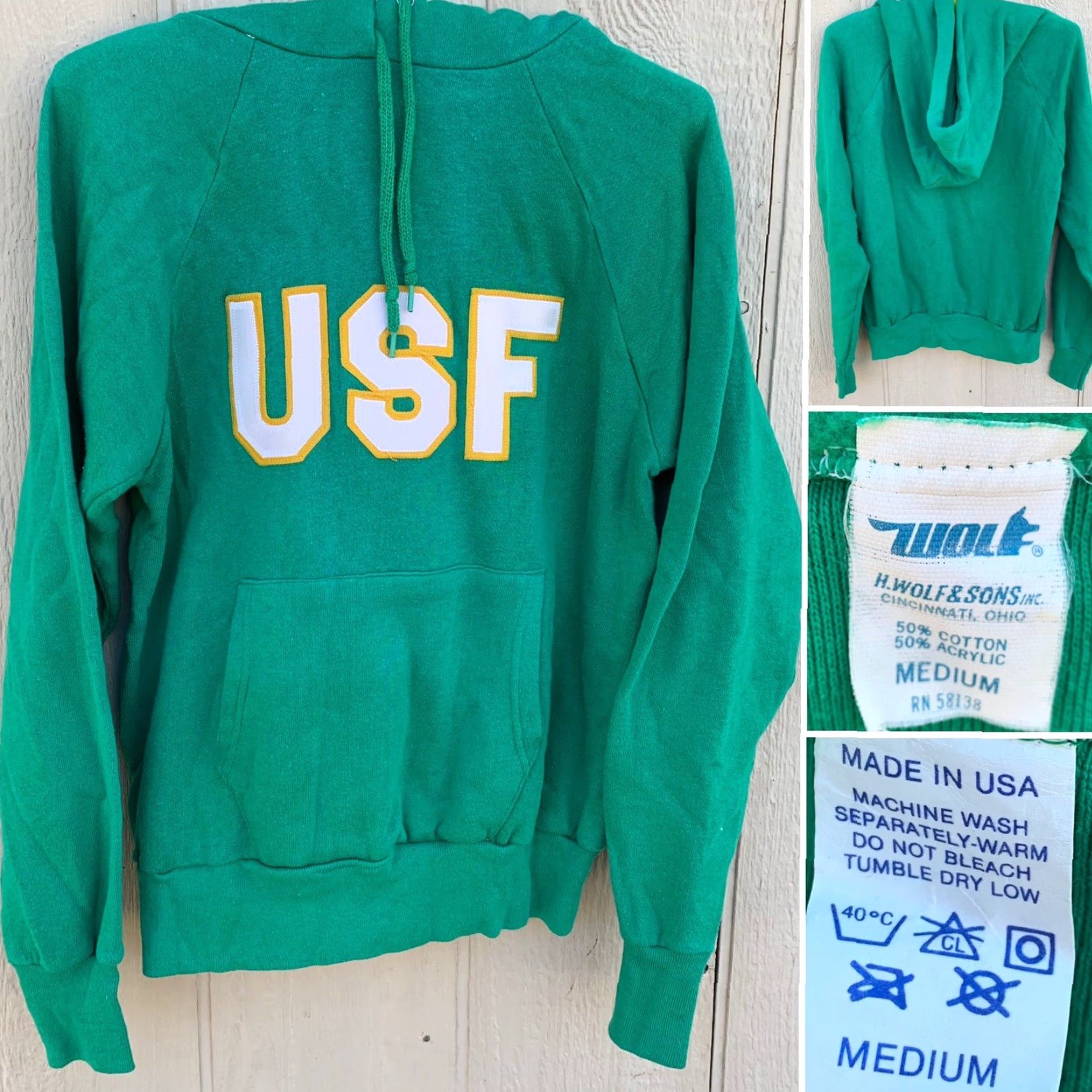 Vintage VINTAGE Wolf USF Hoodie Raglan Pullover Sweatshirt M Men Green Cotton Blend Made In USA Hoodie Pullover 1970s 1980s Mens Size US M / EU 48-50 / 2 - 2 Thumbnail