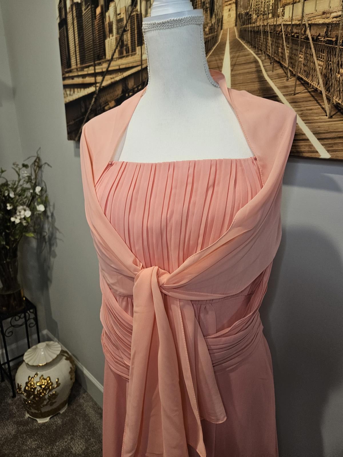 Designer Nwt Elegant Strapless Coral Evening Gown with wrap Size XL / US 12-14 / IT 48-50 - 9 Thumbnail