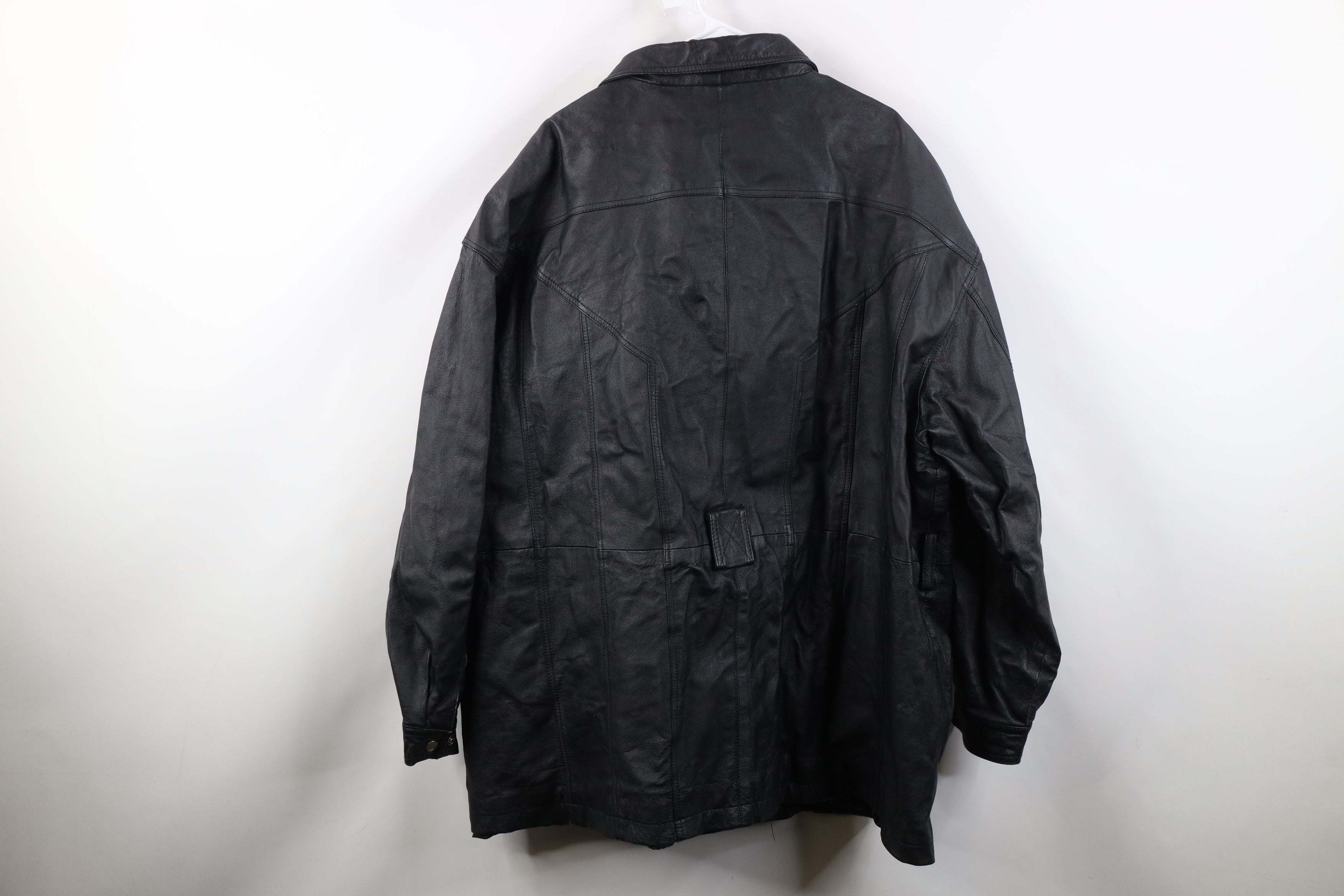 Vintage Vintage 90s Streetwear Full Zip Leather Parka Jacket Black Size US XXL / EU 58 / 5 - 15 Thumbnail
