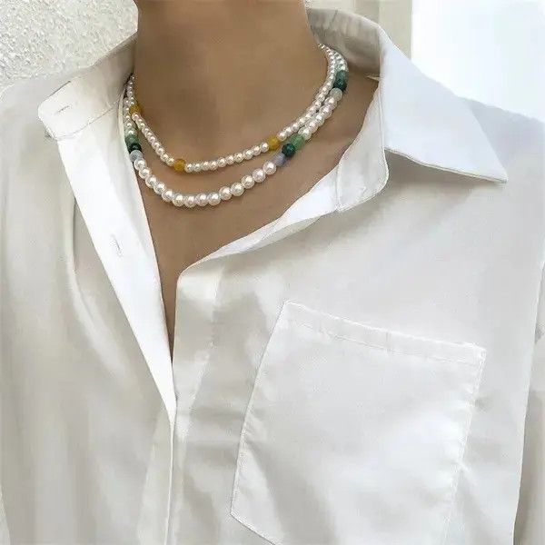 Japanese Brand 2 Pearl Necklace Casual Chain Jewelry Classic Imitation Bead Size ONE SIZE - 2 Thumbnail