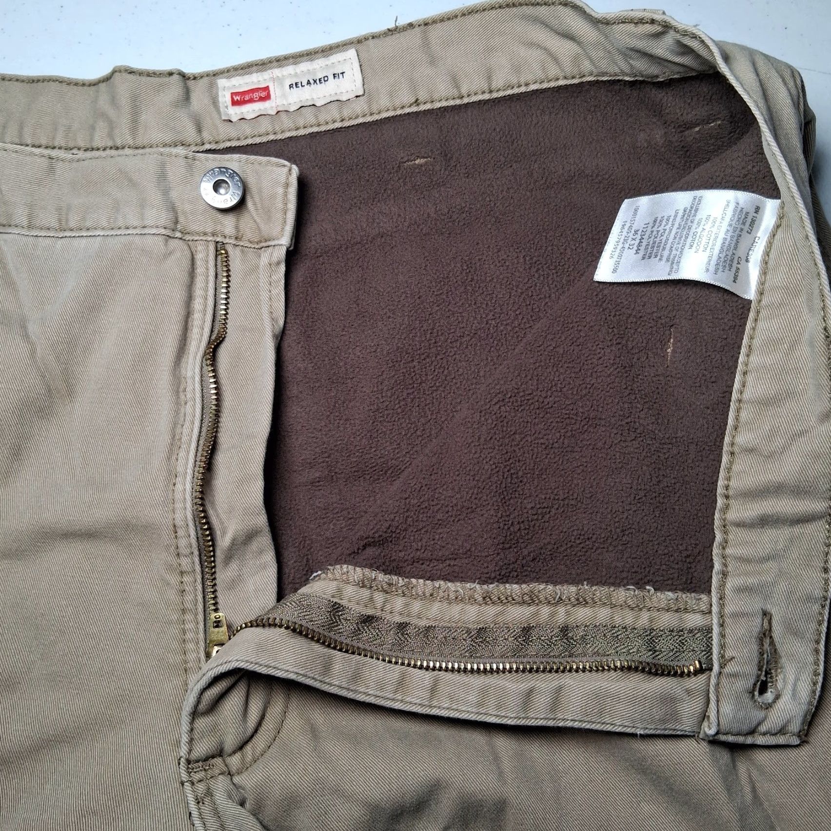 Wrangler Wrangler Cargo Pants Men 36x31 Beige Fleece Lined Twill Workwear Size US 36 / EU 52 - 7 Thumbnail