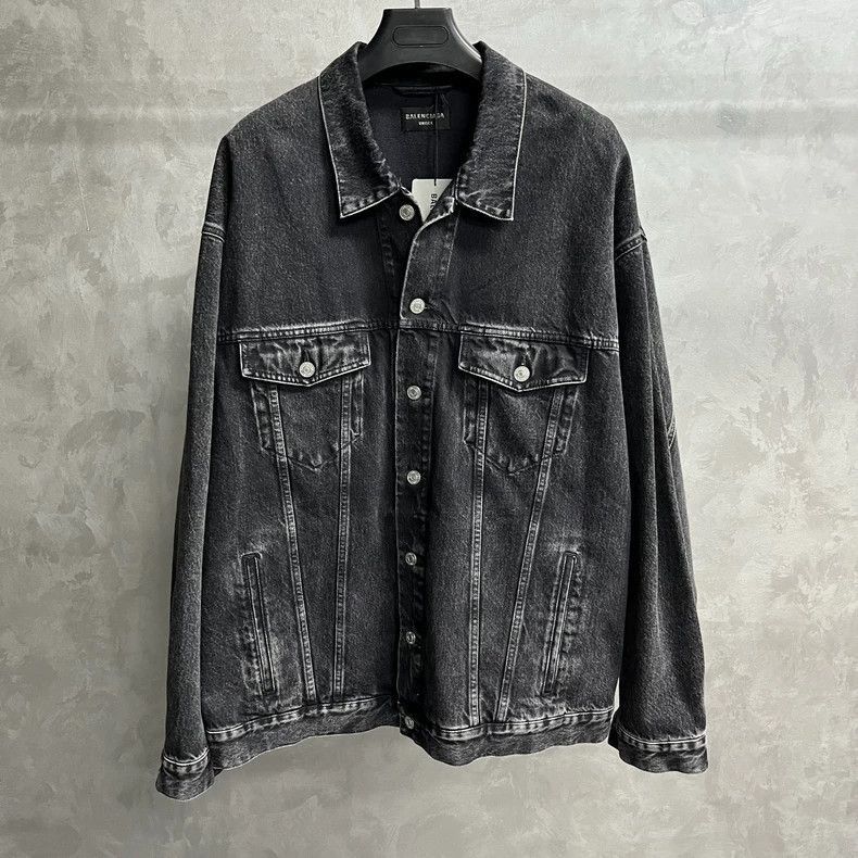 Balenciaga Black Gray Denim Jacket with Logo-2506 Size US M / EU 48-50 / 2 - 1 Thumbnail