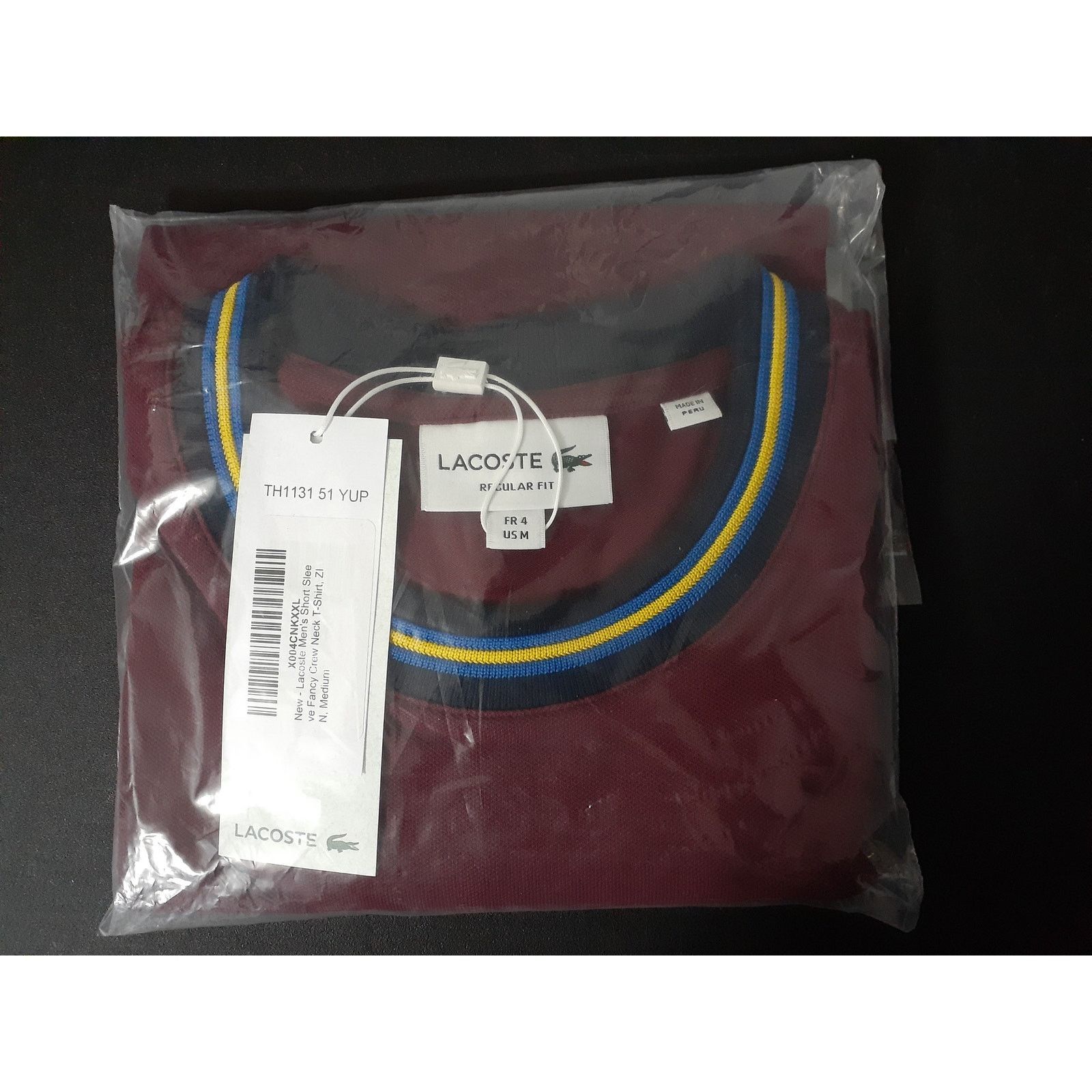 Lacoste Men's Short Sleeve Fancy Crew Neck T-Shirt Zin Red M