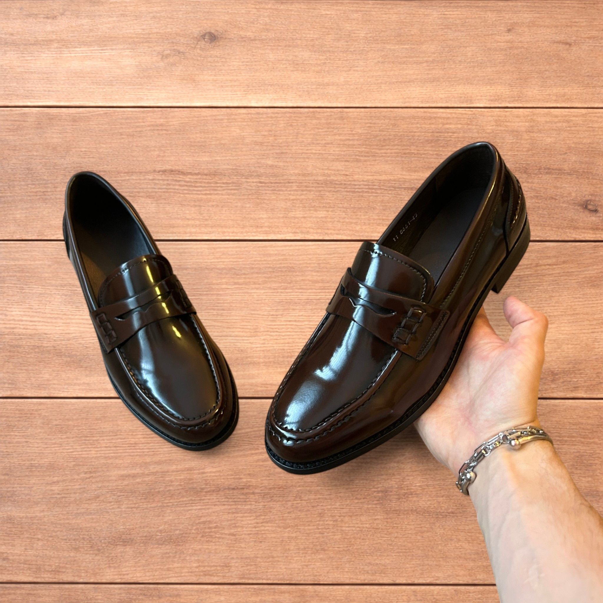 Japanese Brand Lovely faux leather penny dress loafers shoes in brown. Size US 11 / EU 44 - 2 Thumbnail