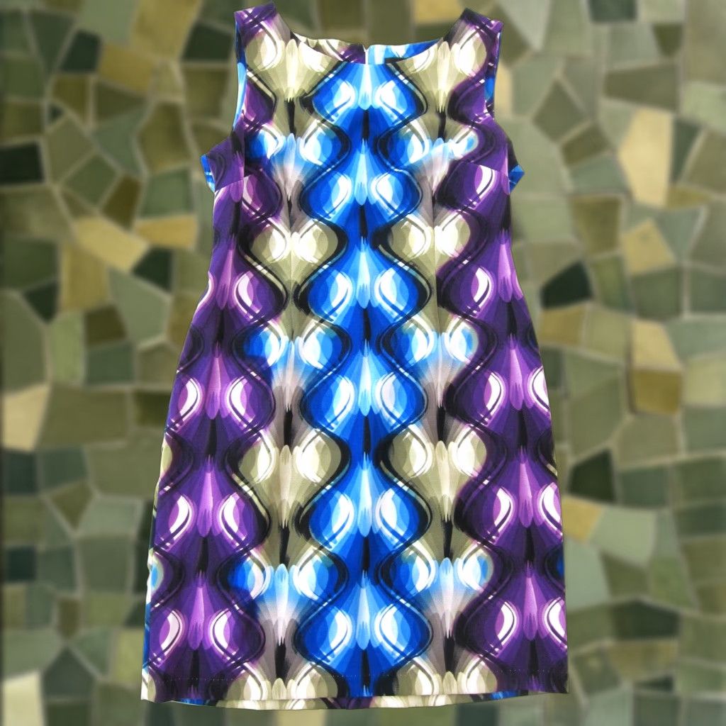 Vintage Connected Apparel Blue Purple White Geometric Stretch Sheath Tank Dress Women 12 Size XL / US 12-14 / IT 48-50 - 1 Thumbnail