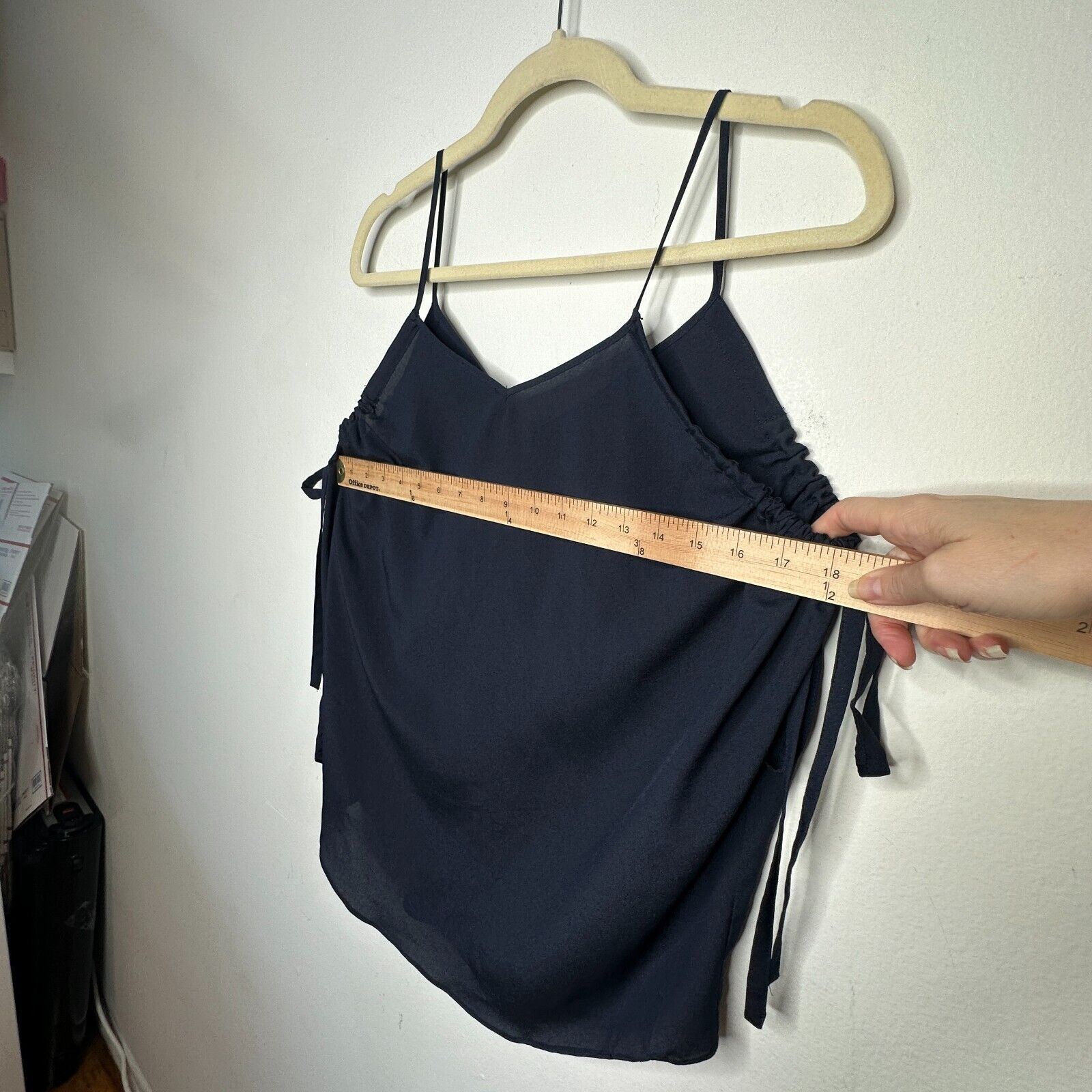 Other Fora Black Spaghetti Strap V-Neck Cami Ruche Tie Tank Top S Size S / US 4 / IT 40 - 12 Thumbnail