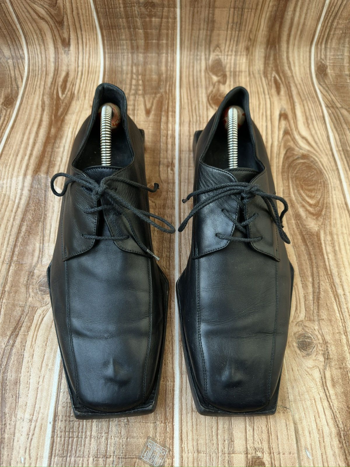 Balenciaga Block Rim Black Leather Square Derby Shoes
