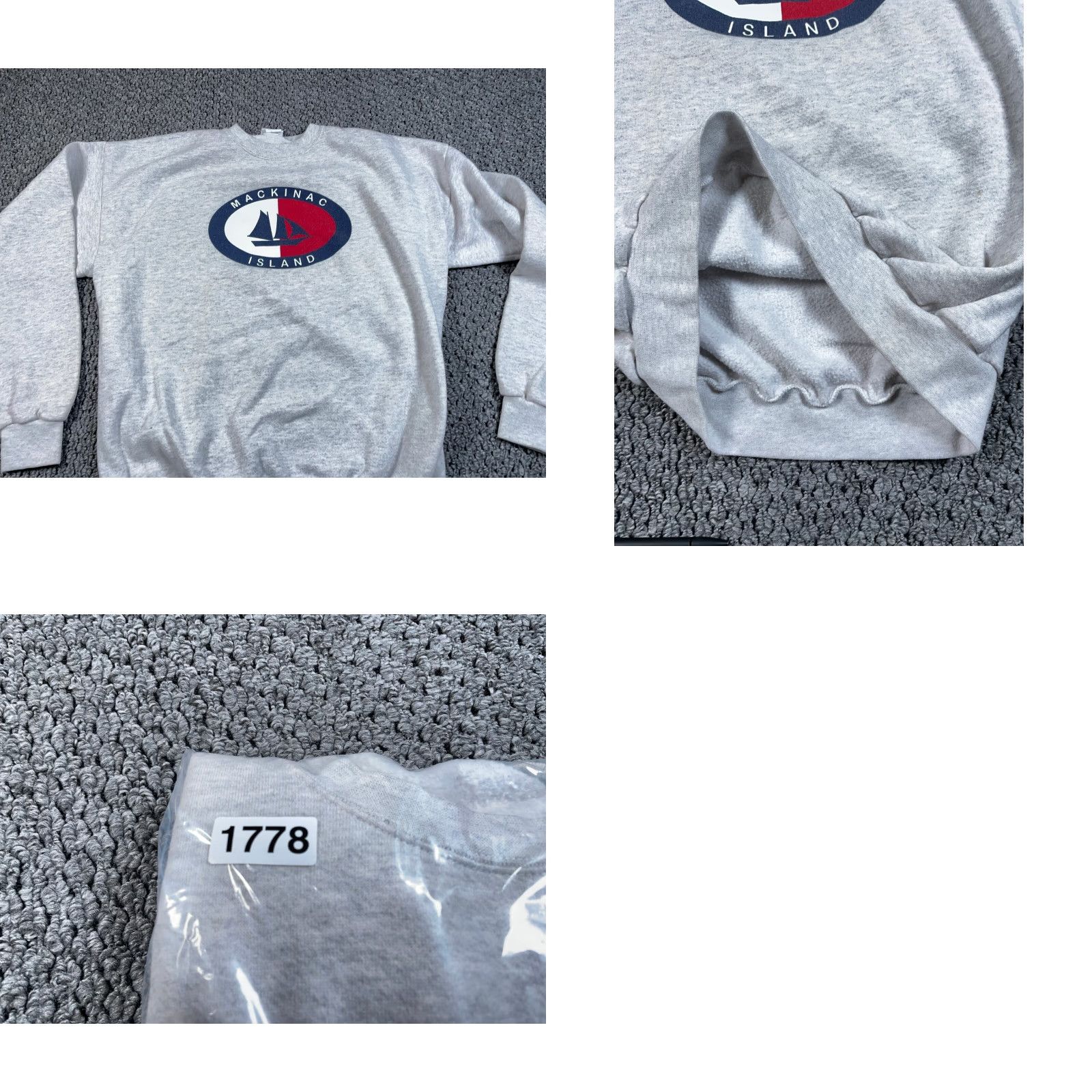 Vintage VTG Santee Sweatshirt Adult XL Heather Gray Mackinac Island Print 90s City Nature Nautical Retro Graphic Print Michigan Made in USA Size US XL / EU 56 / 4 - 9 Thumbnail