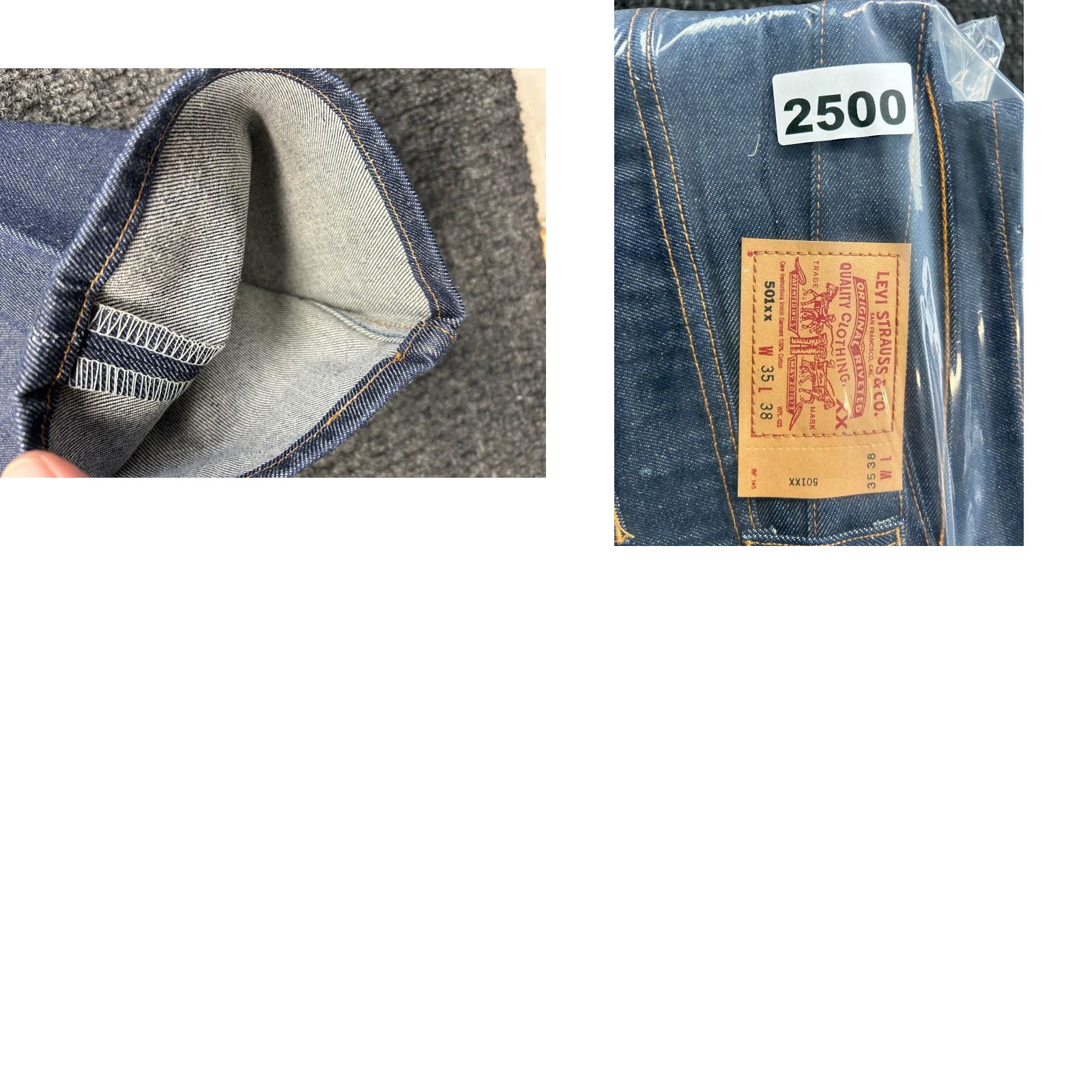 Levi's VINTAGE Levi's 501XX Jeans Mens 35 x 38 Denim Blue Dark Wash Raw Rigid NEW 5-Pocket USA 501 Shrink-To-Fit Straight Leg Mens Jeans Size US 35 - 9 Thumbnail
