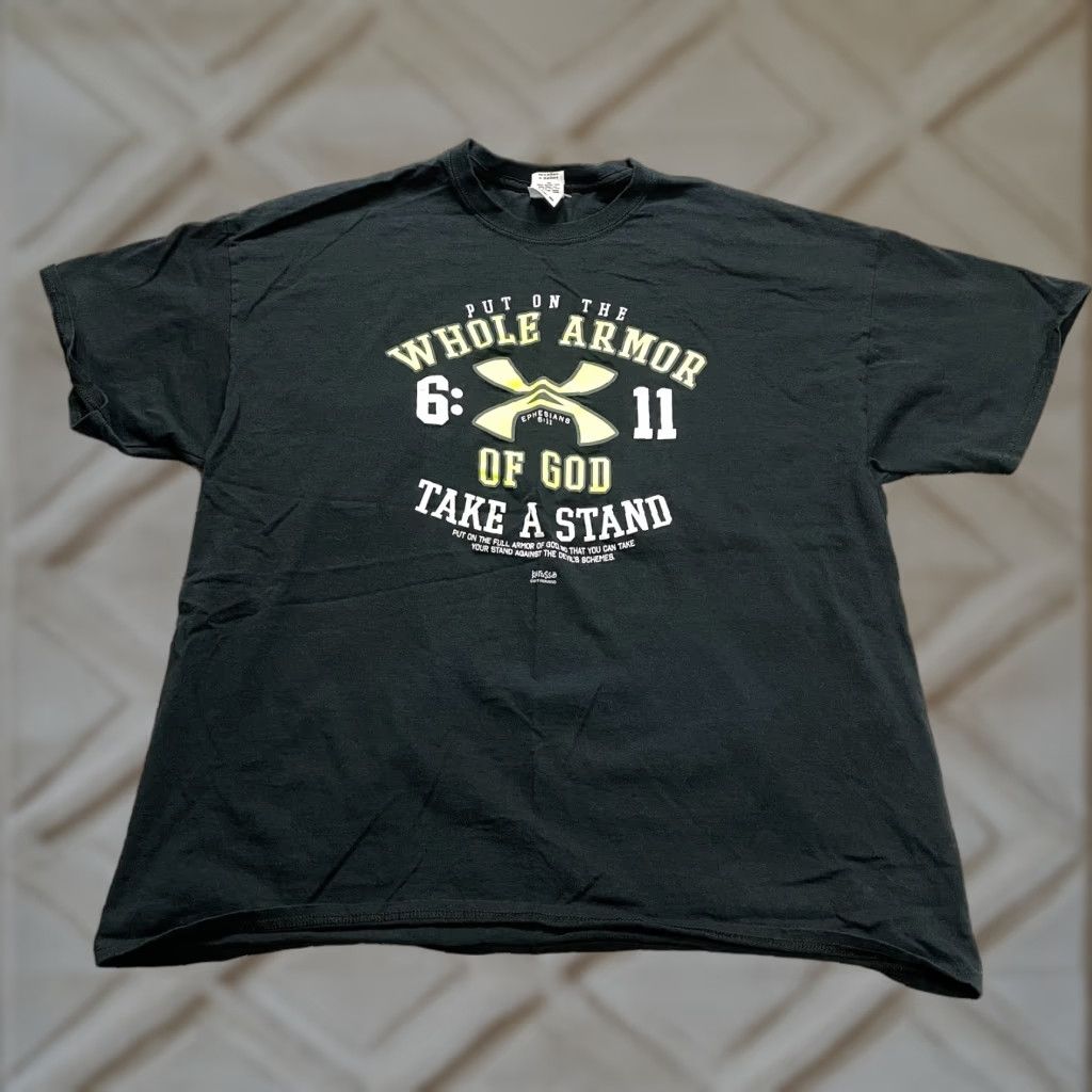 Gildan VINTAGE Gildan Heavy Cotton Shirt Mens 2XL Black Arm﻿our Spell Out Cotton Size US XXL / EU 58 / 5 - 1 Thumbnail