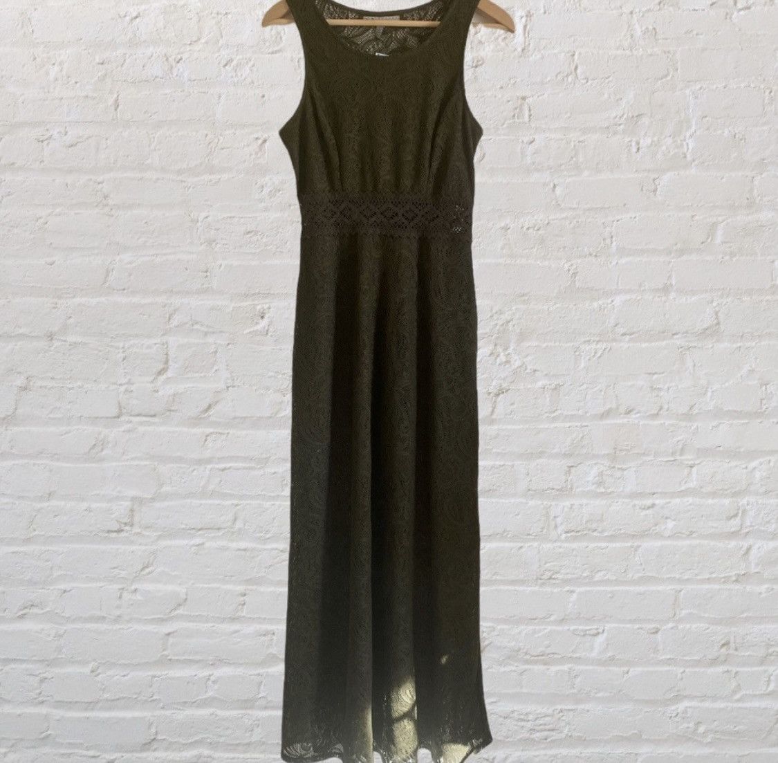 Other OLIVE CROCHET SLEEVELESS EMBROIDERED LACE MINI MAXI DRESS Size L / US 10 / IT 46 - 11 Thumbnail