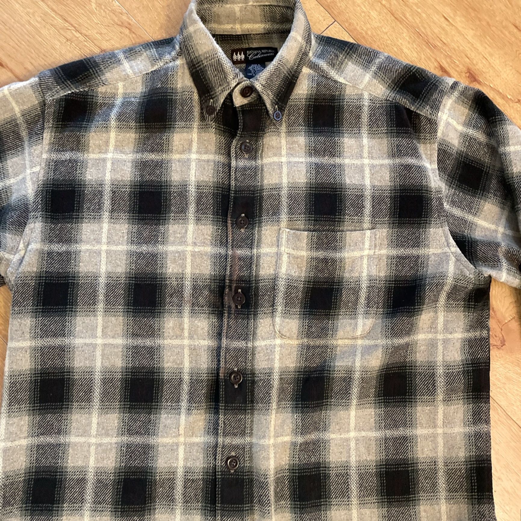 Banana Republic Banana Republic Shirt Button-Up Mens Medium Olive Gray Plaid Wool Blend Flannel Cabin Wear Vintage Good Condition Size US M / EU 48-50 / 2 - 4 Thumbnail