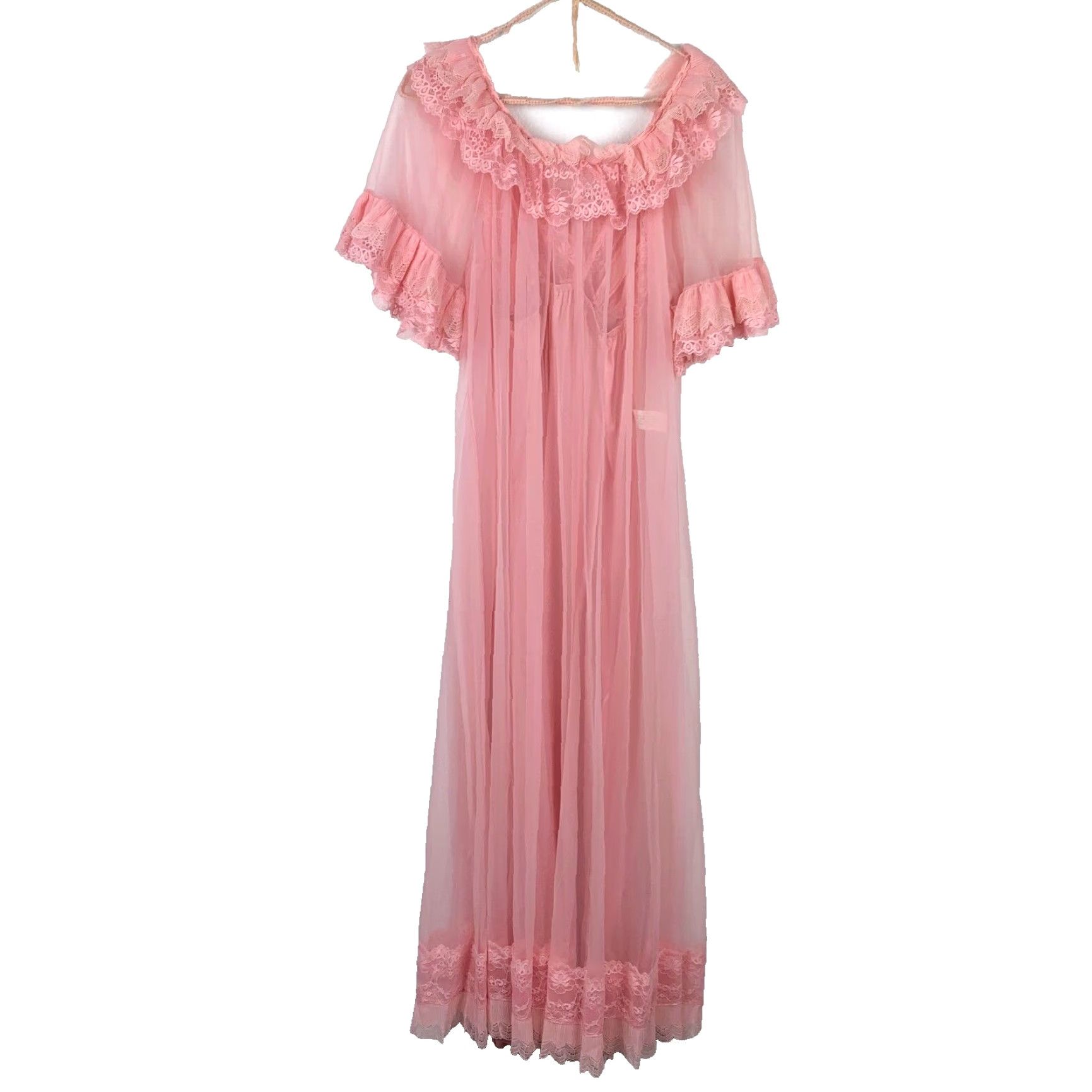 Vintage Vintage Jenelle of California Pink Sheer Nightgown Chiffon Nylon Tricot Robe Set Pink Nightgown Robe 1960s XS? No size N/A M 1960s Womens Girls Size ONE SIZE - 7 Thumbnail