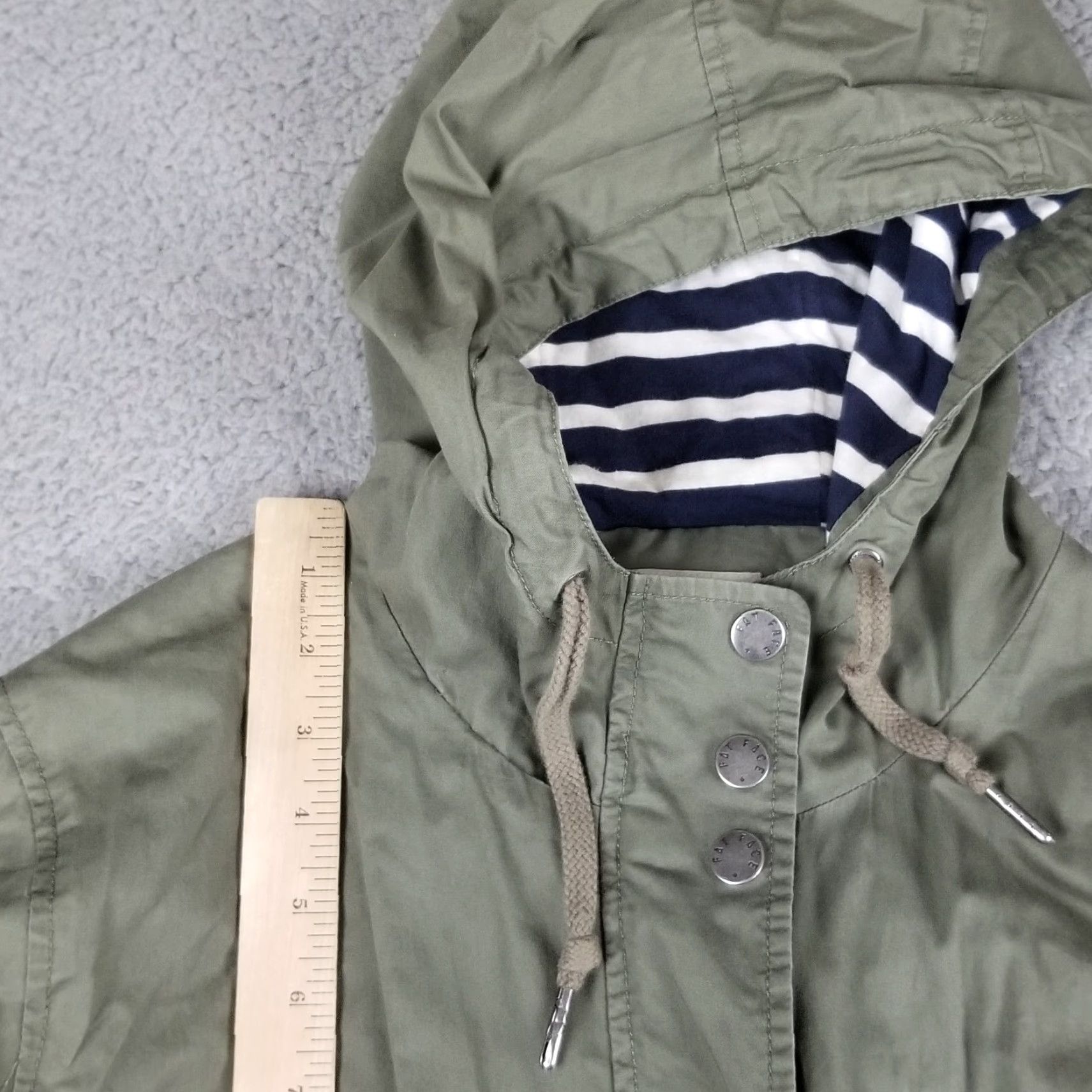 FatFace VINTAGE Fat Face Women's Jacket Overcoat Military Canvas Hooded Striped Green Size 14 Size XL / US 12-14 / IT 48-50 - 2 Thumbnail