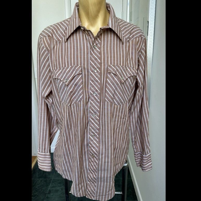 Vintage VINTAGE 1970s MENS WESTERN SHIRT SNAP FRONT BROWN STRIPE L Size US L / EU 52-54 / 3 - 1 Thumbnail