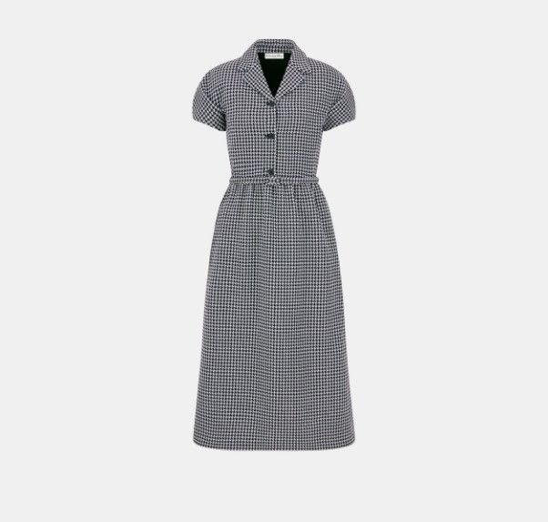 Dior o1w1db11124 Puff Sleeves Mid-Length Dress in Black & White Size XL / US 12-14 / IT 48-50 - 1 Thumbnail