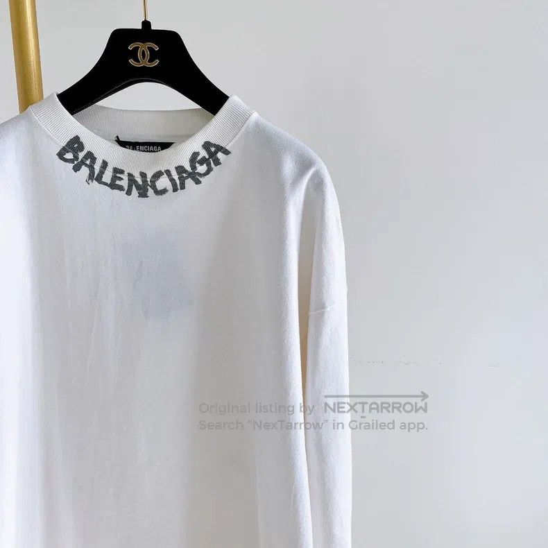Balenciaga Balenciaga White Letter Long Sleeve T-Shirt Size US M / EU 48-50 / 2 - 4 Thumbnail