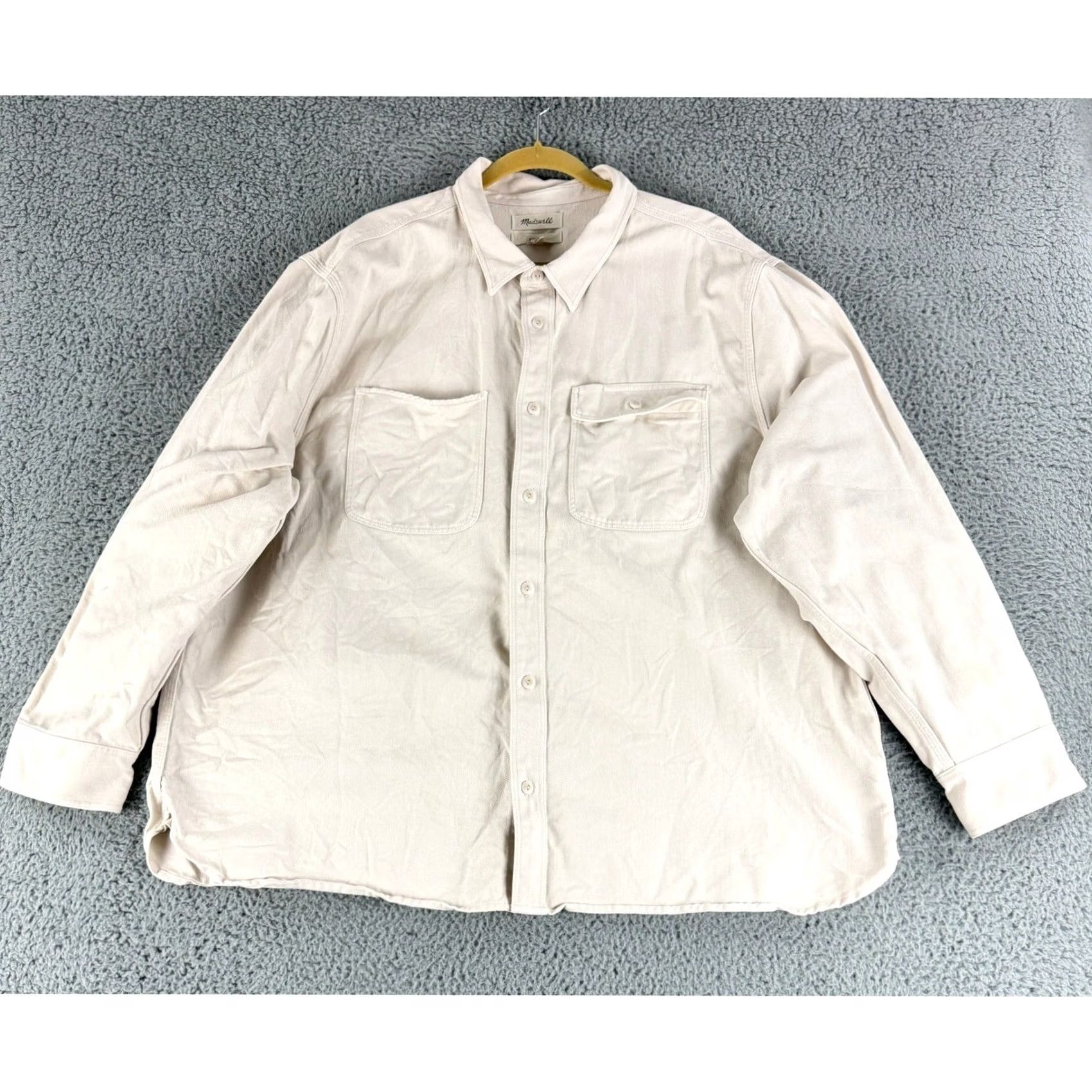 Madewell Madewell Button-Up Shirt Mens 3X Ivory Twill Long Sleeve Button-Down Casual Workwear, Heavyweight, Pockets, Relaxed Fit, Big & Tall Size US XXL / EU 58 / 5 - 2 Thumbnail