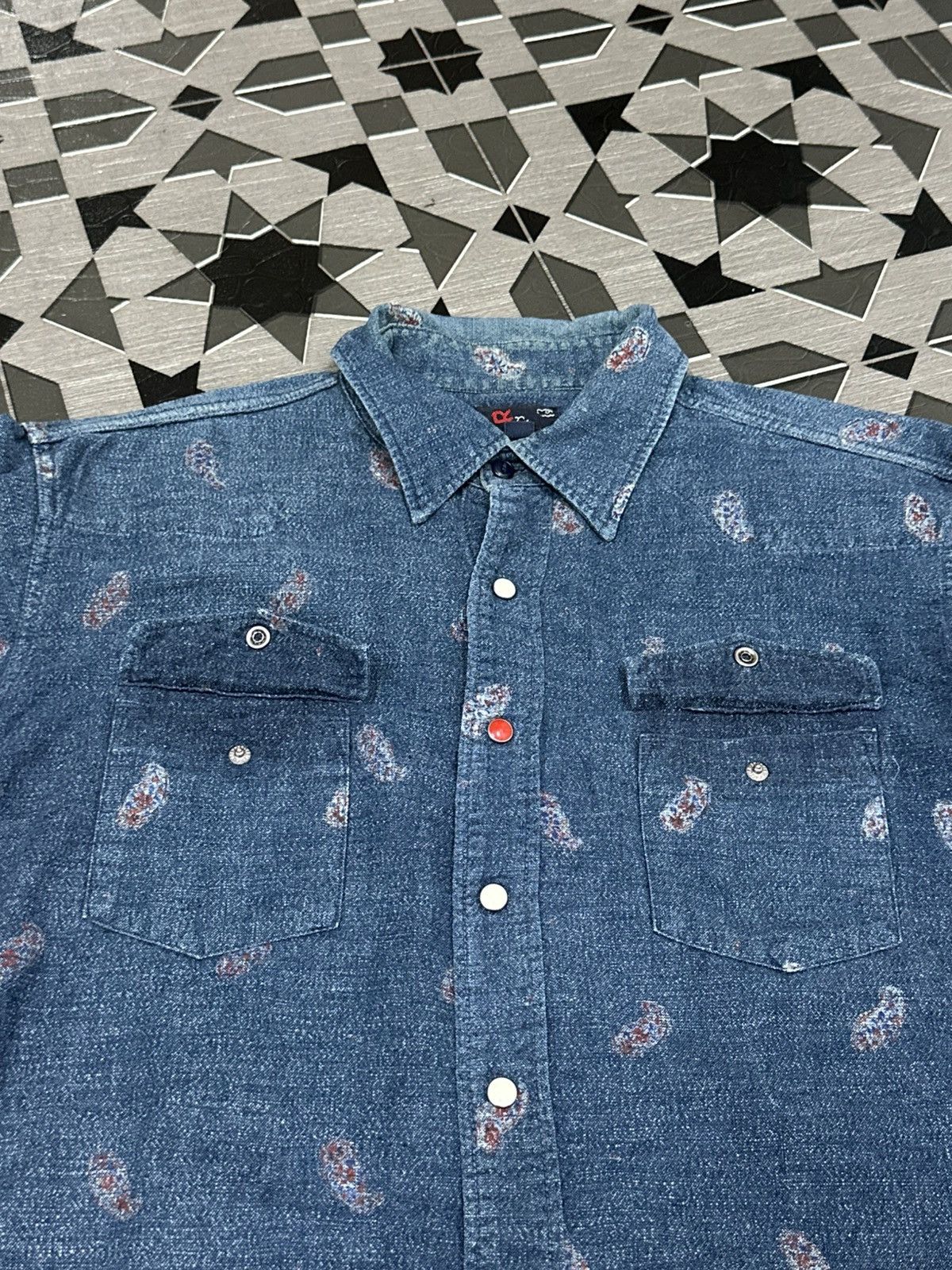 45rpm 45R/45RPM☆Indigo Dyed Paisley L/S Western Snap Button Size US M / EU 48-50 / 2 - 19 Thumbnail