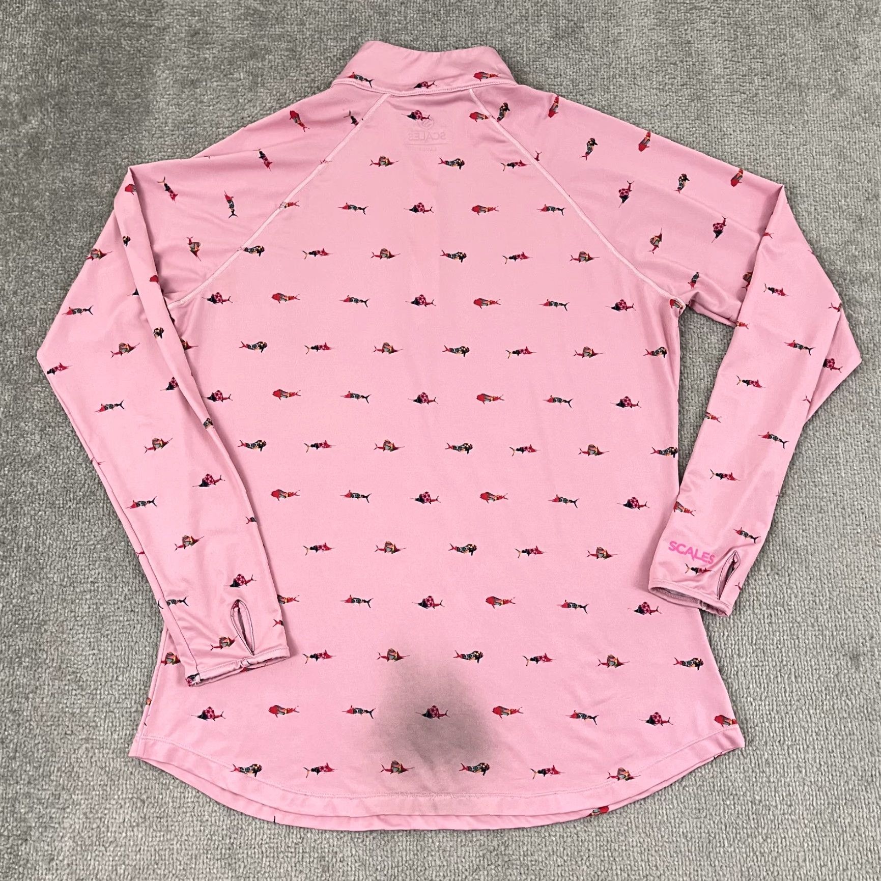 Vintage Scales Pullover Jacket Large Pink Trippy Fish Quarter Zip Fishing Stretch Breathable Hooded Lightweight Athletic Womens Size L / US 10 / IT 46 - 2 Thumbnail