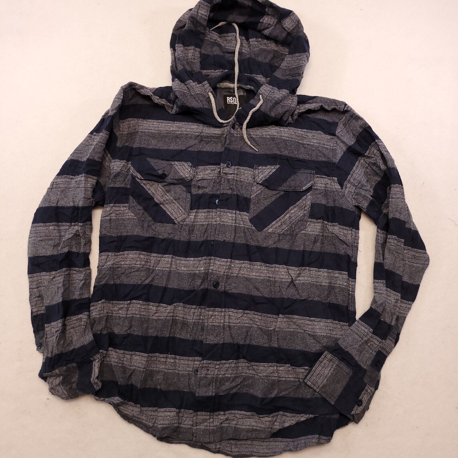Rsq RSQ Casual Button Up Hoodie Mens Size Large L Blue Striped Size US L / EU 52-54 / 3 - 2 Thumbnail