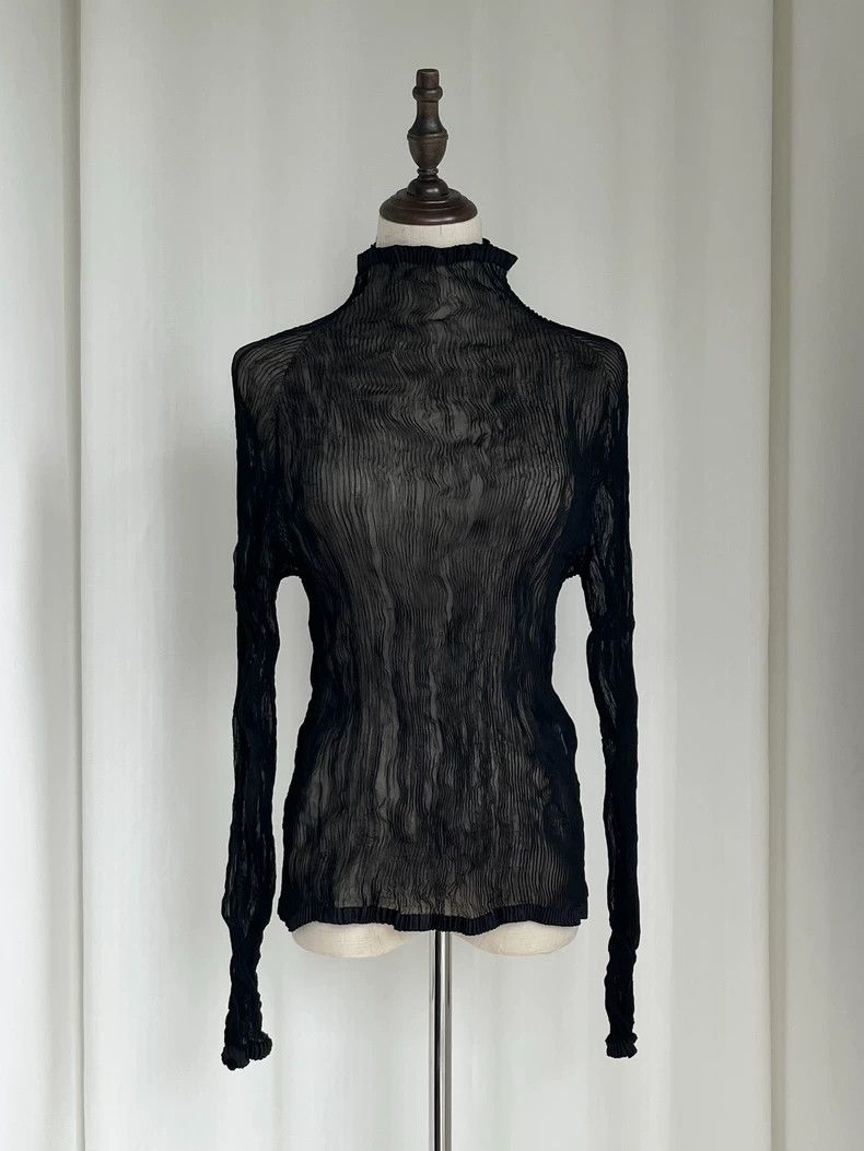 Issey Miyake Issey Miyake Black wicker high neck and long sleeves Size L / US 10 / IT 46 - 1 Thumbnail