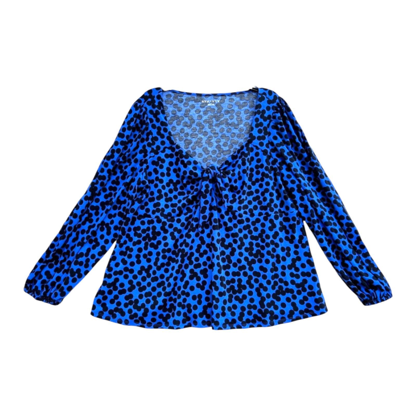 Other Ava & Viv - Women's Polka Dot Long Sleeve Blouse - Blue/Blac Size XXL / US 16-18 / IT 52-54 - 3 Thumbnail