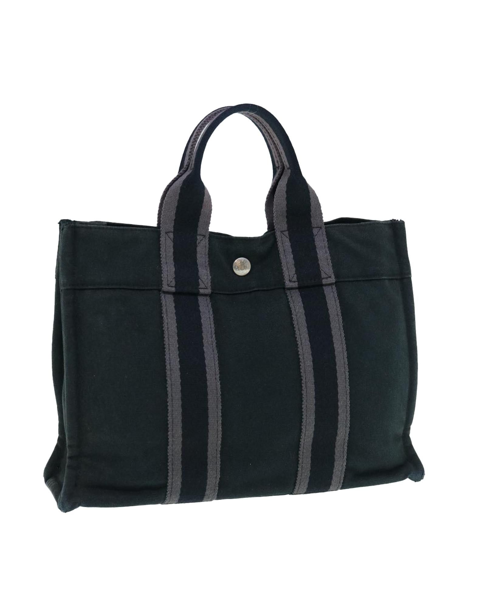 image of Black Canvas Hand Bag With Accessories - Authentic Hermes, Women's