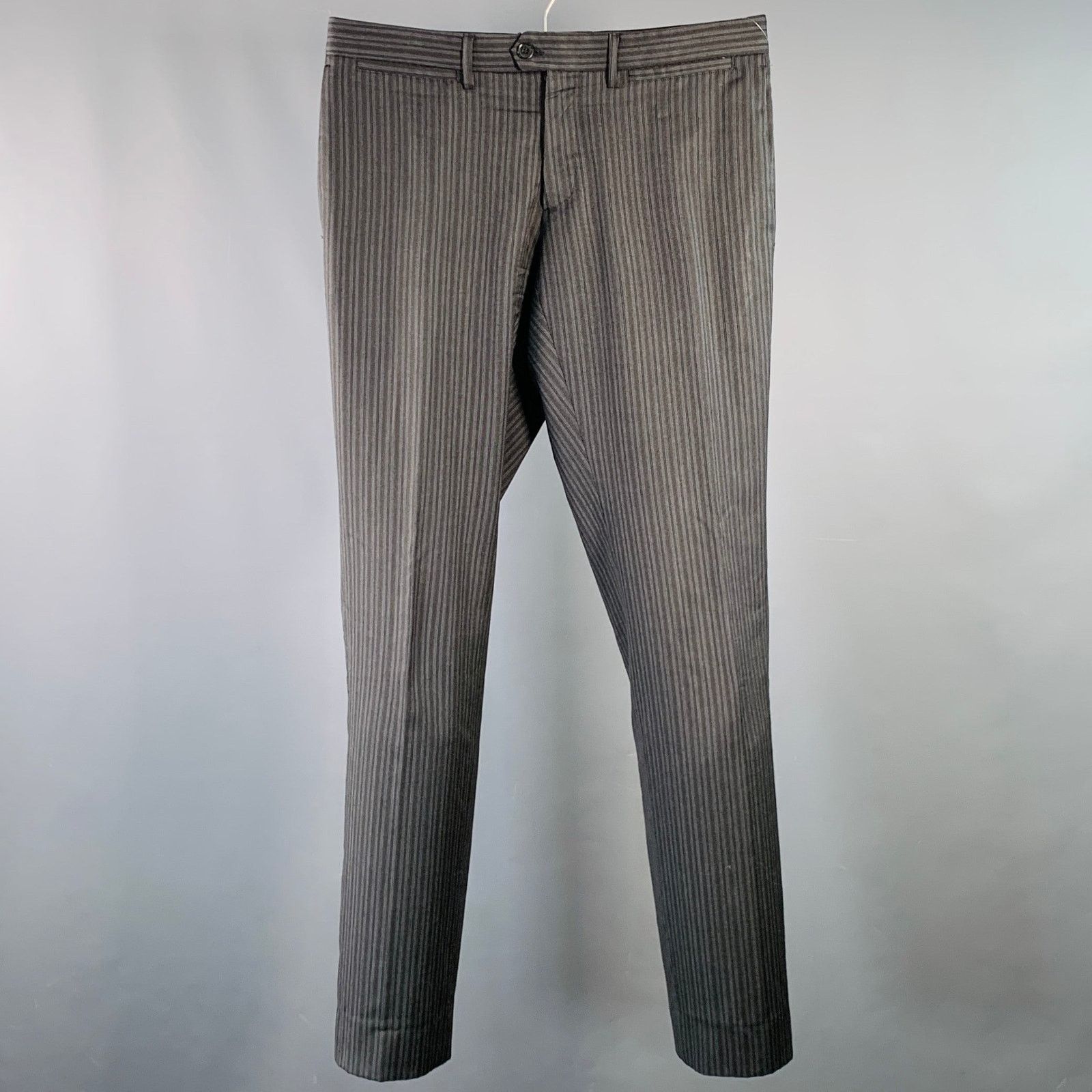 Neil Barrett Black Charcoal Stripe Wool Flat Front Tapered Dress Pants Size 34R - 1 Thumbnail