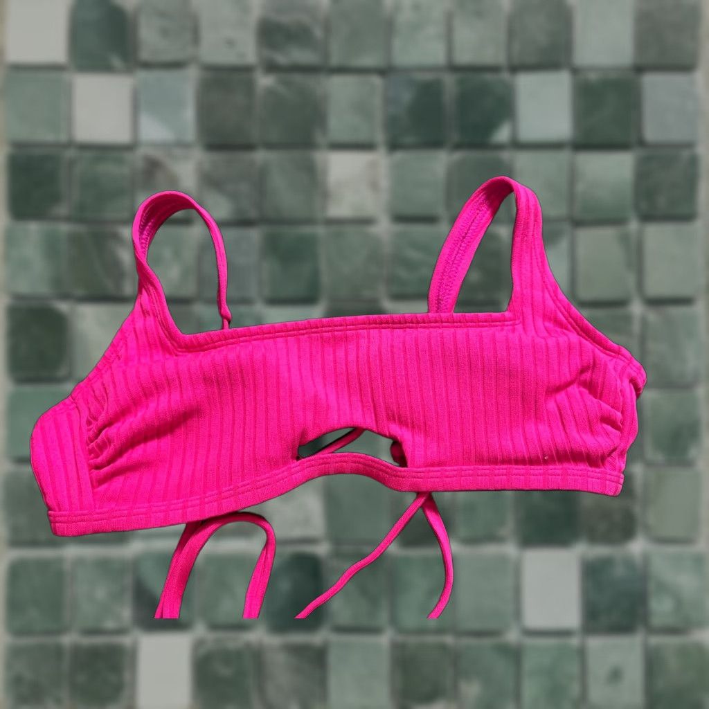 Vintage Xhilaration Bralette Bikini Top Womens Juniors Medium M Pink Tie Back Swim Suit Size M / US 6-8 / IT 42-44 - 1 Thumbnail