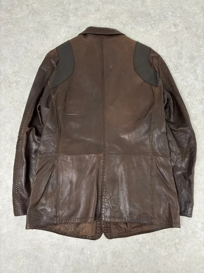 Marithe + Francois Girbaud SS2003 Marithé + François Girbaud Brown Leather Plissed Blazer Jacket Size US XL / EU 56 / 4 - 6 Thumbnail