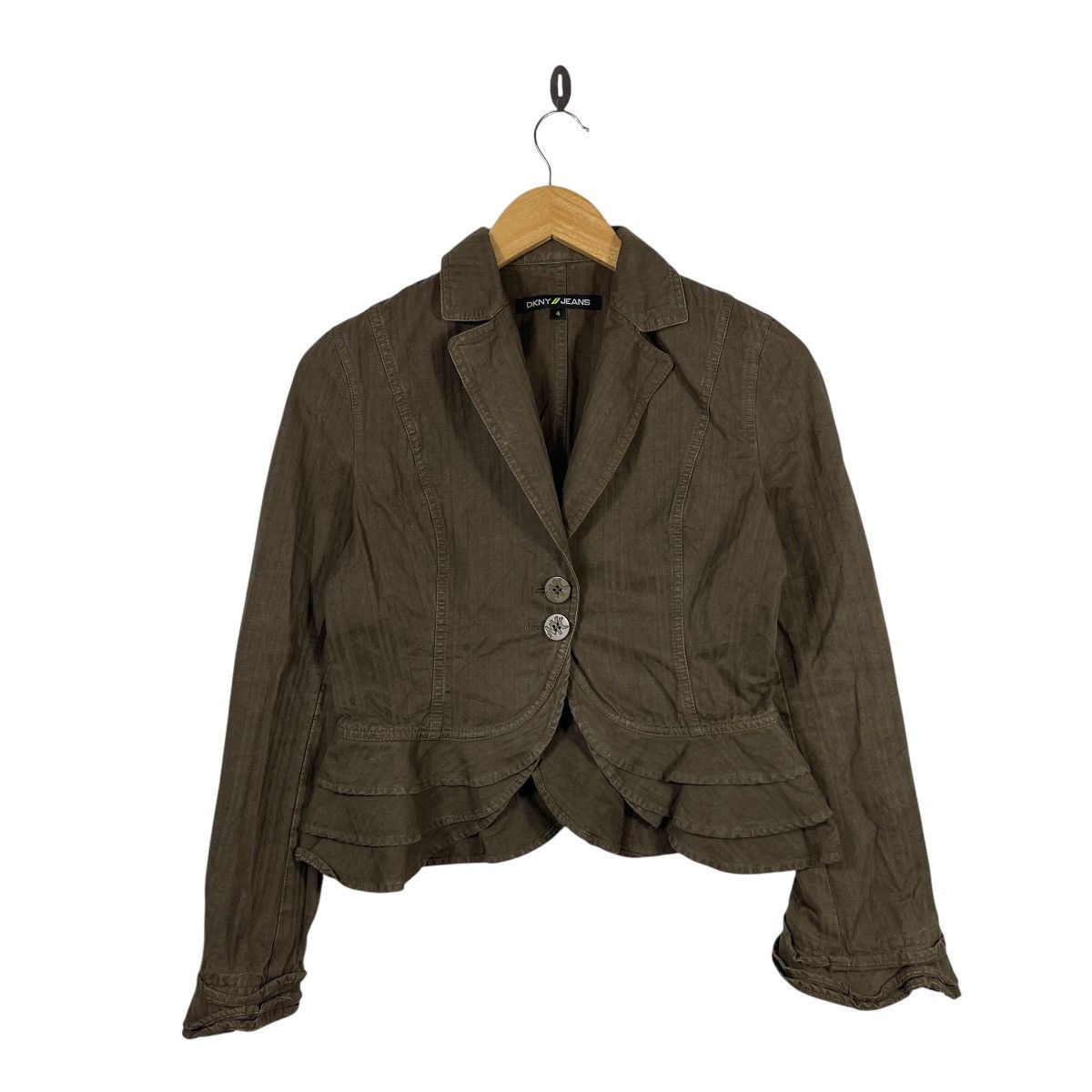 DKNY DKNY Jeans Olive Cotton Cropped Blazer Women’s Ruffle Hem Size S / US 4 / IT 40 - 1 Thumbnail