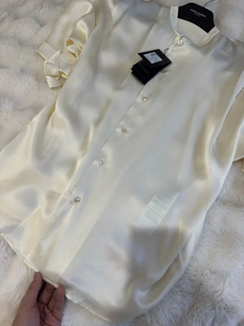 Saint Laurent Paris Saint Laurent Paris Platinum Ribbon Silk Shirt 2505-Nextarr Size US XXS / EU 40 - 4 Thumbnail